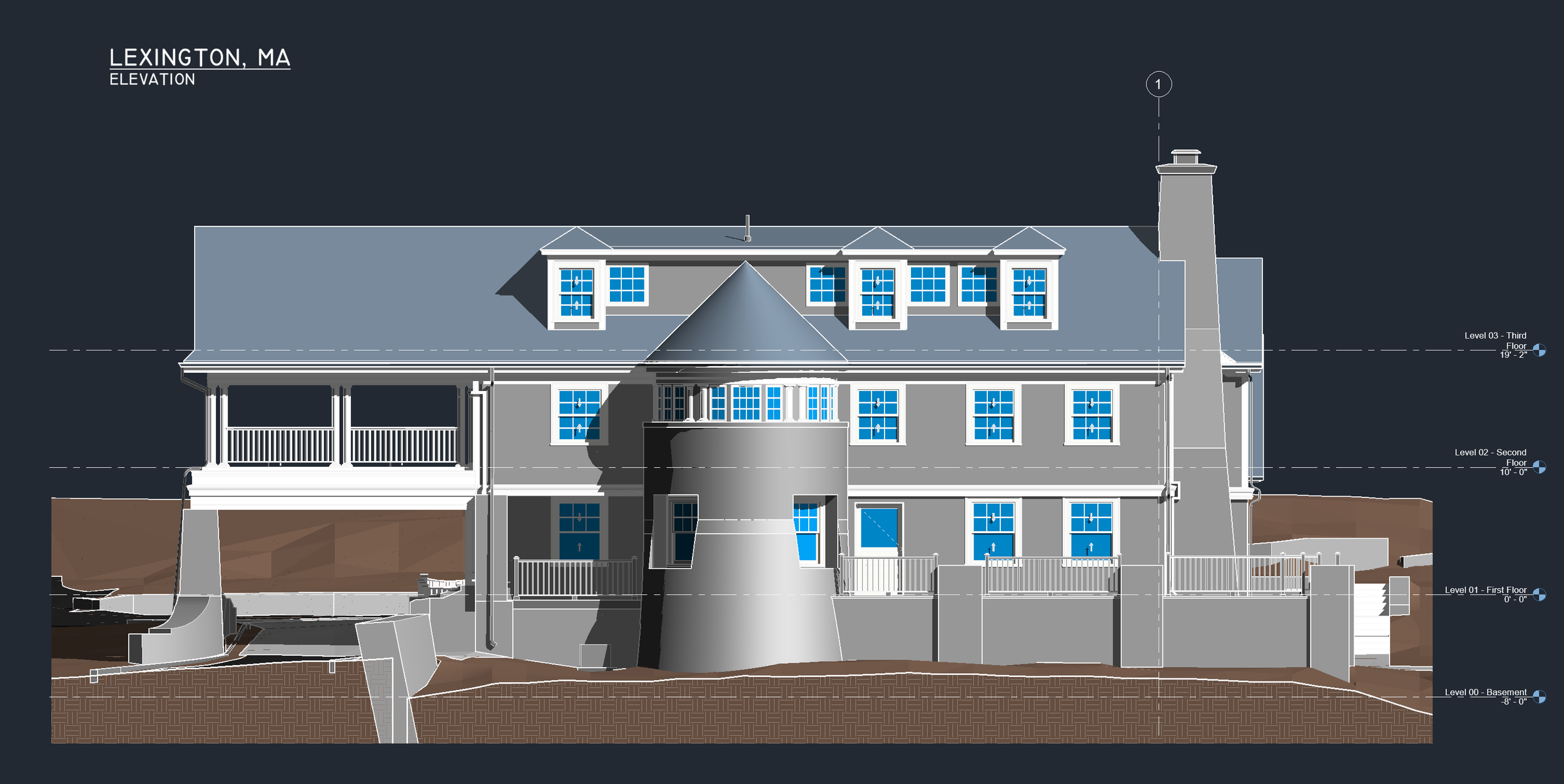 Existing conditions elevation of Pleasant Street Lexington residence