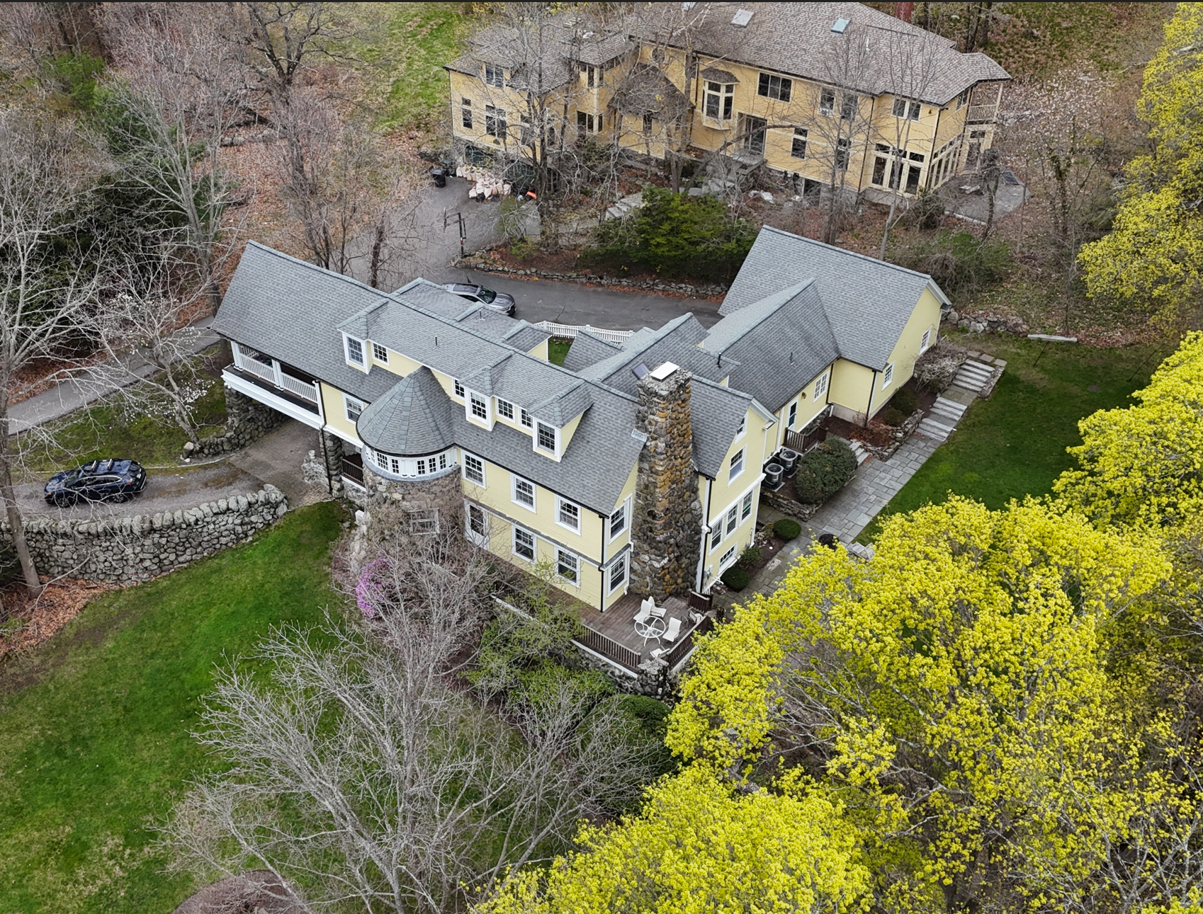 Drone aerial photograph of Pleasant Street Lexington residence and surrounding site conditions
