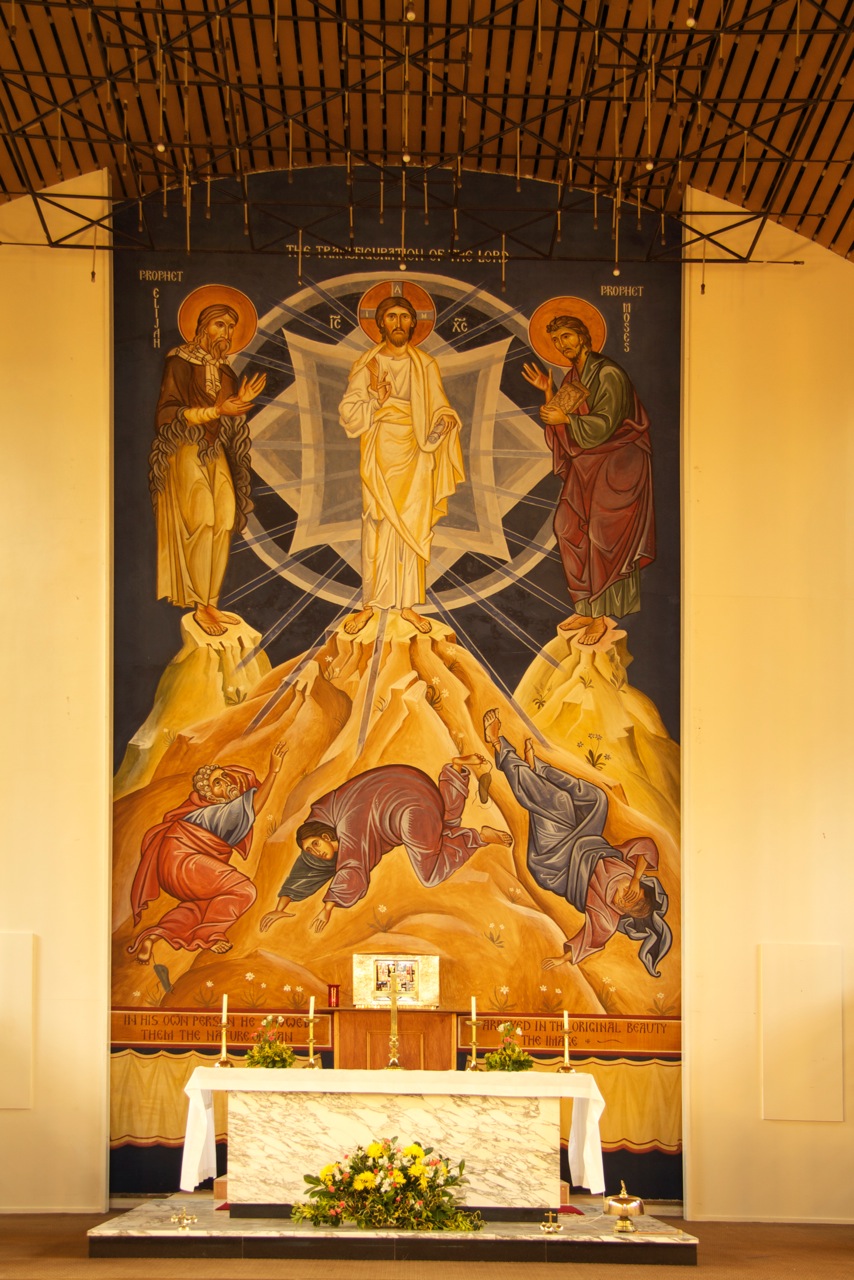 A secco of the Transfiguration produced by Aidan Hart in Our Lady of Lourdes church, Leeds.