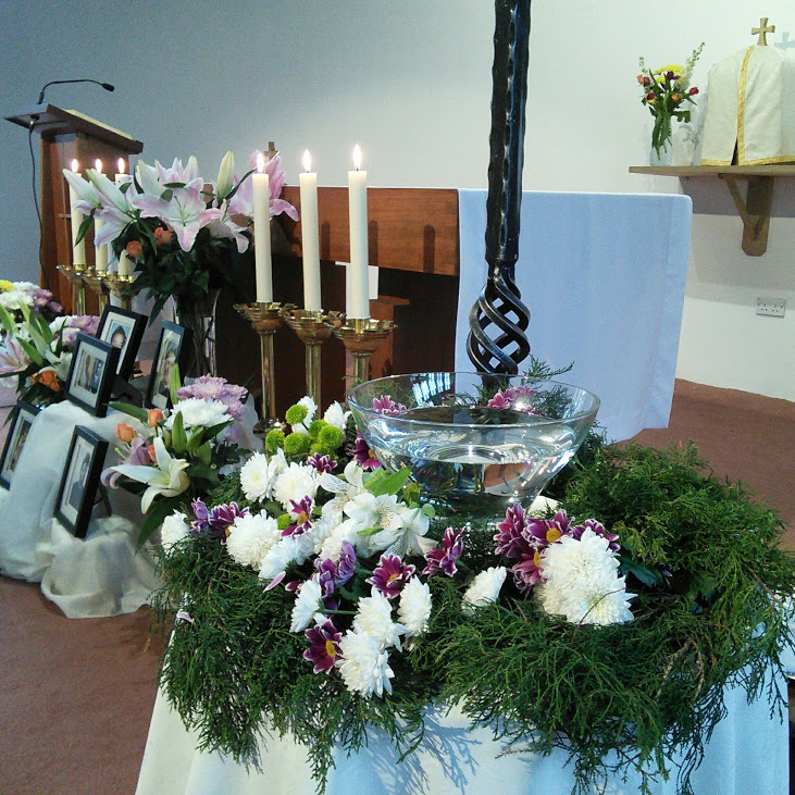 The chapel was beautiful, with flowers, the paschal candle, the font, all ready.