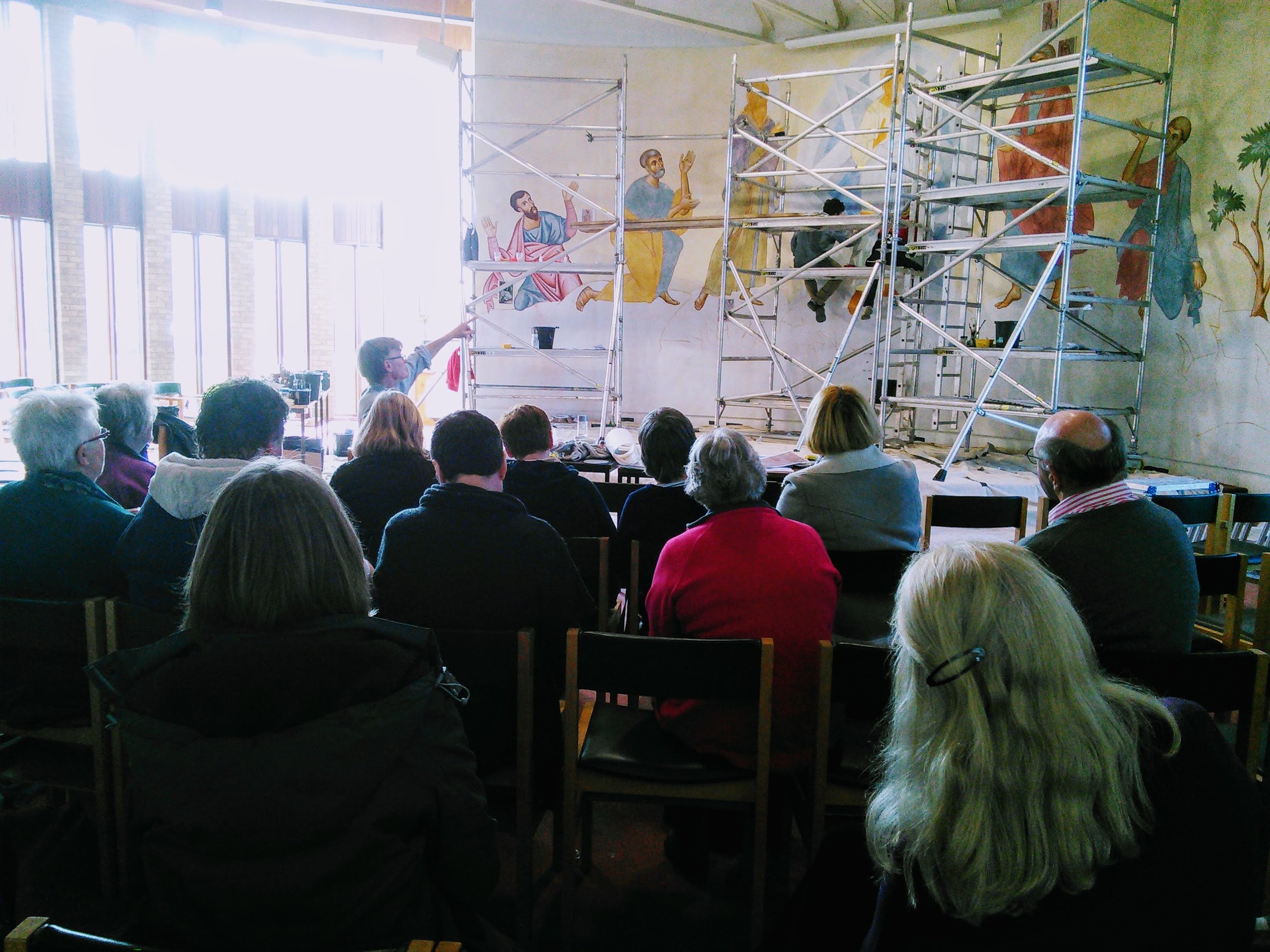 Aidan Hart presenting the progress to a visiting group of icon writers from the NW of England.