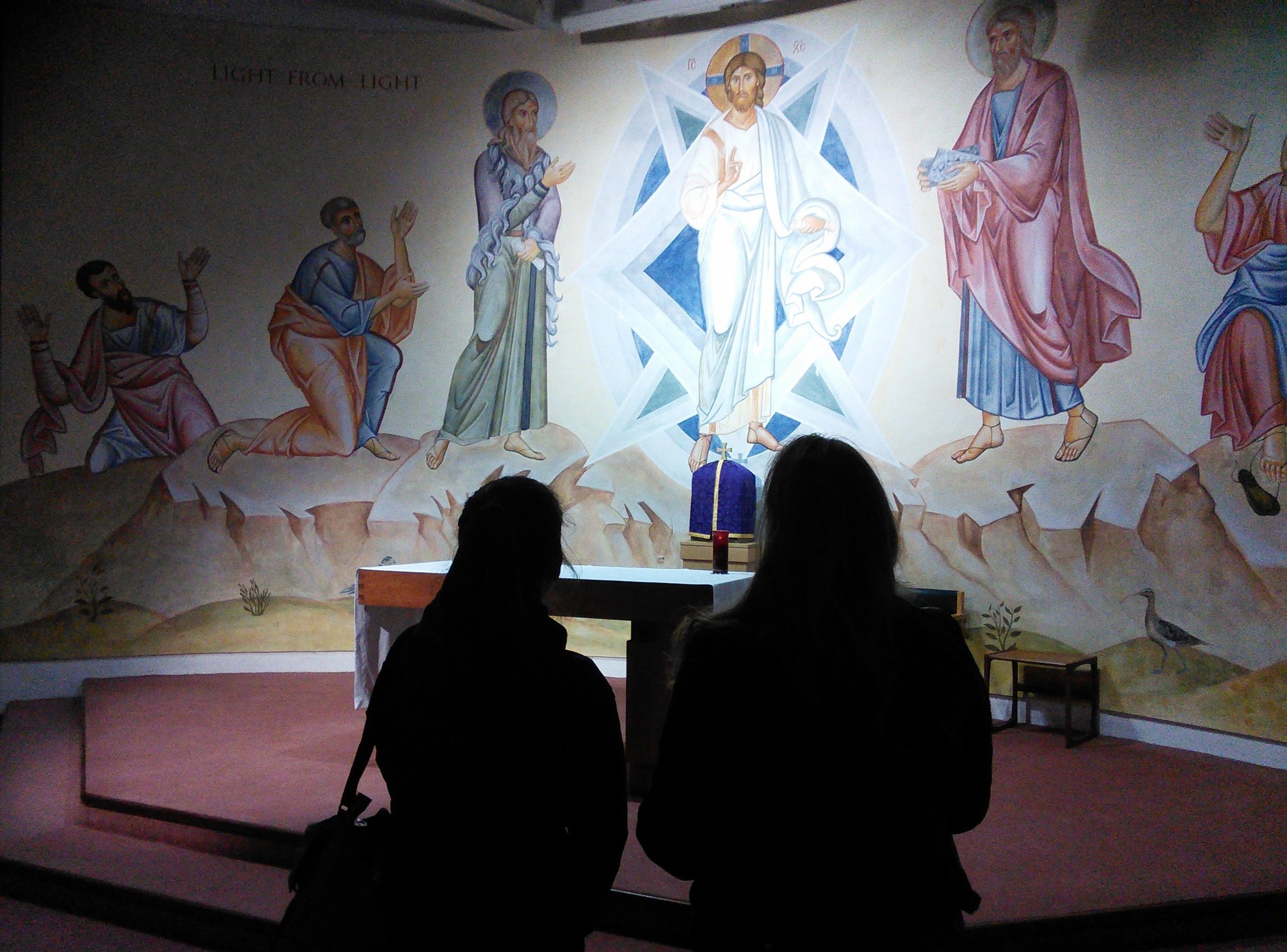 Students admiring the work on the night of its completion.
