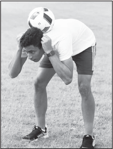 Gustavo Lopez has fun during pratice.
