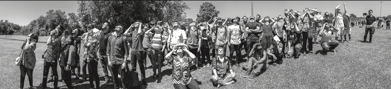 Richland students gathered outside Guadalupe Hall on Monday Aug. 21 to view the partial eclipse of the sun.
