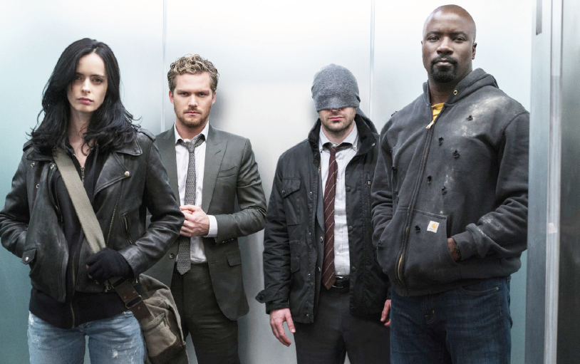 (From left) Krysten Ritter, Finn Jones, Charlie Cox and Mike Coulter star in "Defenders."