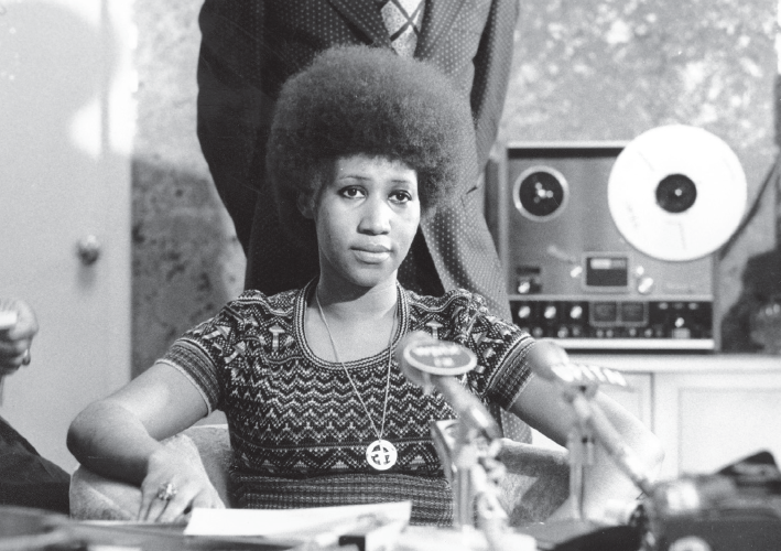 Aretha Franklin appears at a news conference in this file photo dated March 26, 1973.