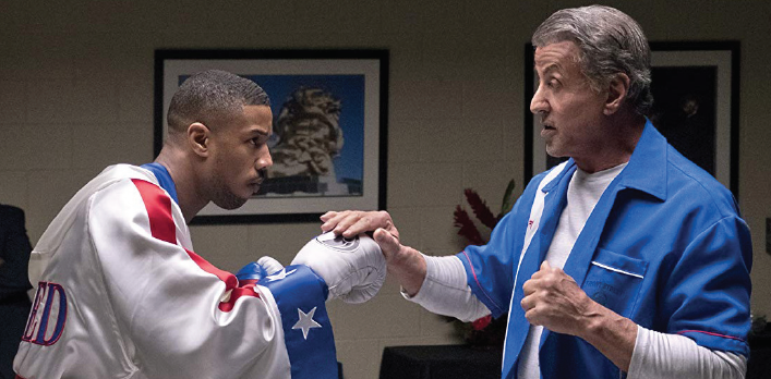 Michael Jordan, left, and Sylvester Stalone star in “Creed II.”