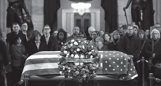 President George H.W. Bush lies in state in the Capitol rotunda in Washington on Dec. 6.