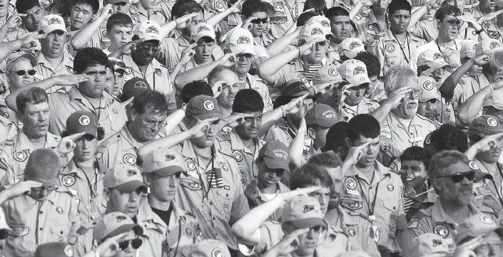 Scouts recite the Pledge of Allegiance at the World Jamboree in Virginia in 2005.