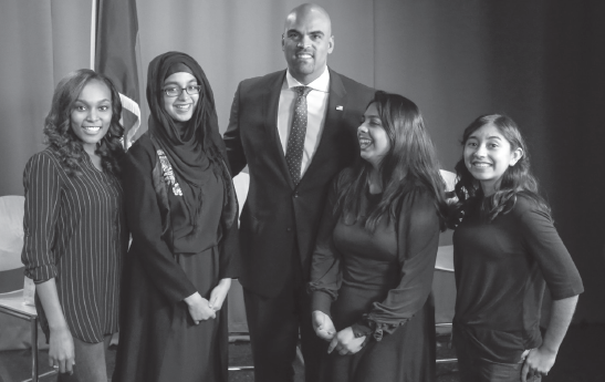 Kaelyn Bradley, Haya Qazi, Rep. Colin Allred, April Palomares and Adrienne Aguilar.