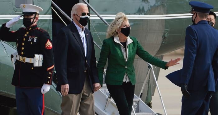 President Joe Biden and first lady Jill Biden were greeted as they walk from Marine One towards Air Force One at Andrews Air Force Base, Md., Feb. 26. They are en route to Houston to survey damage caused by severe winter weather and encourage people…