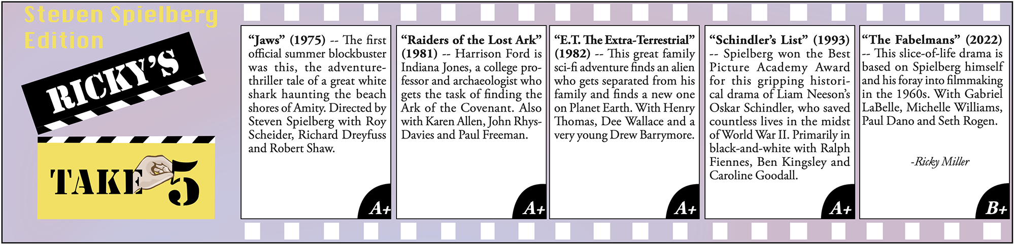 Digital newspaper clipping of Chronicle entertainment editor Ricky's Miller's TAKE 5 column.
