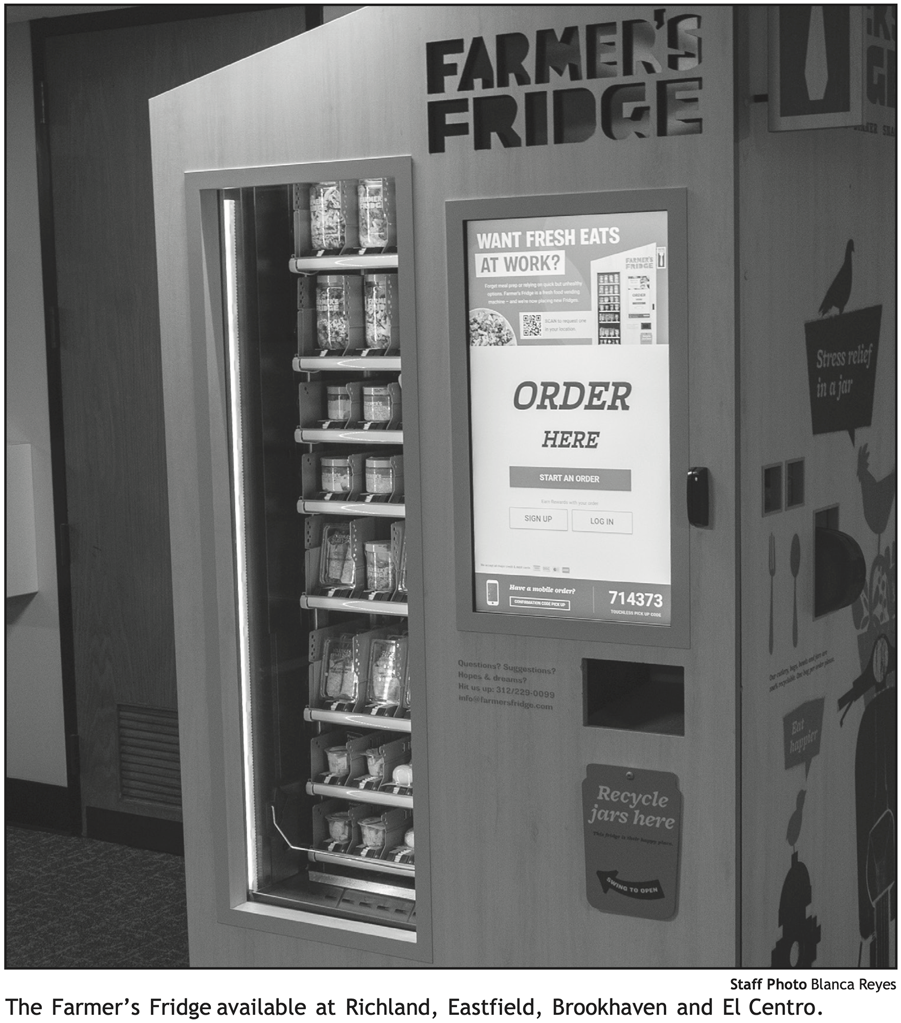 Photo of a Farmer's Fridge vending machine.