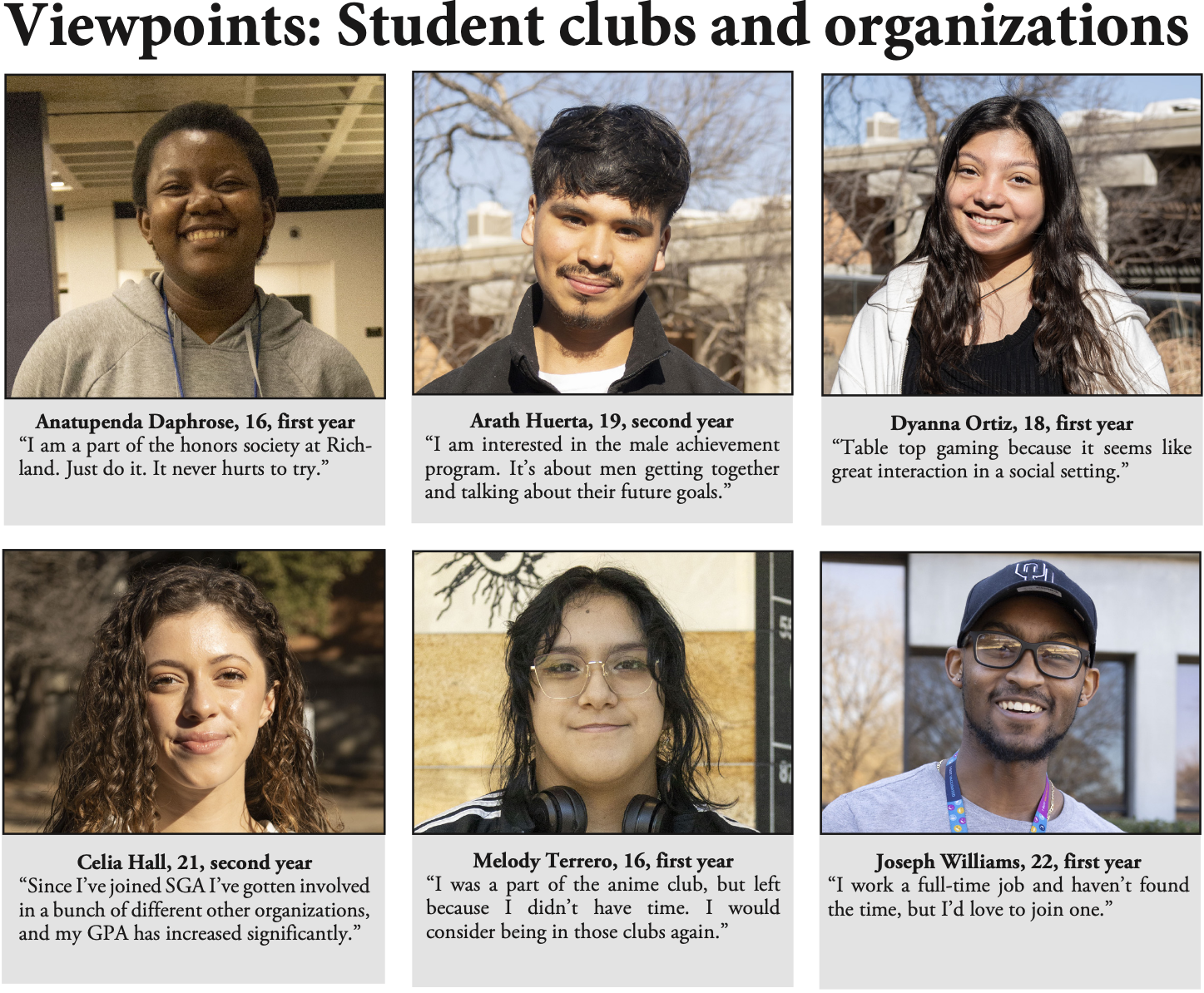 Digital newspaper clipping of a graphic containing photos of and comments from Richland students.
