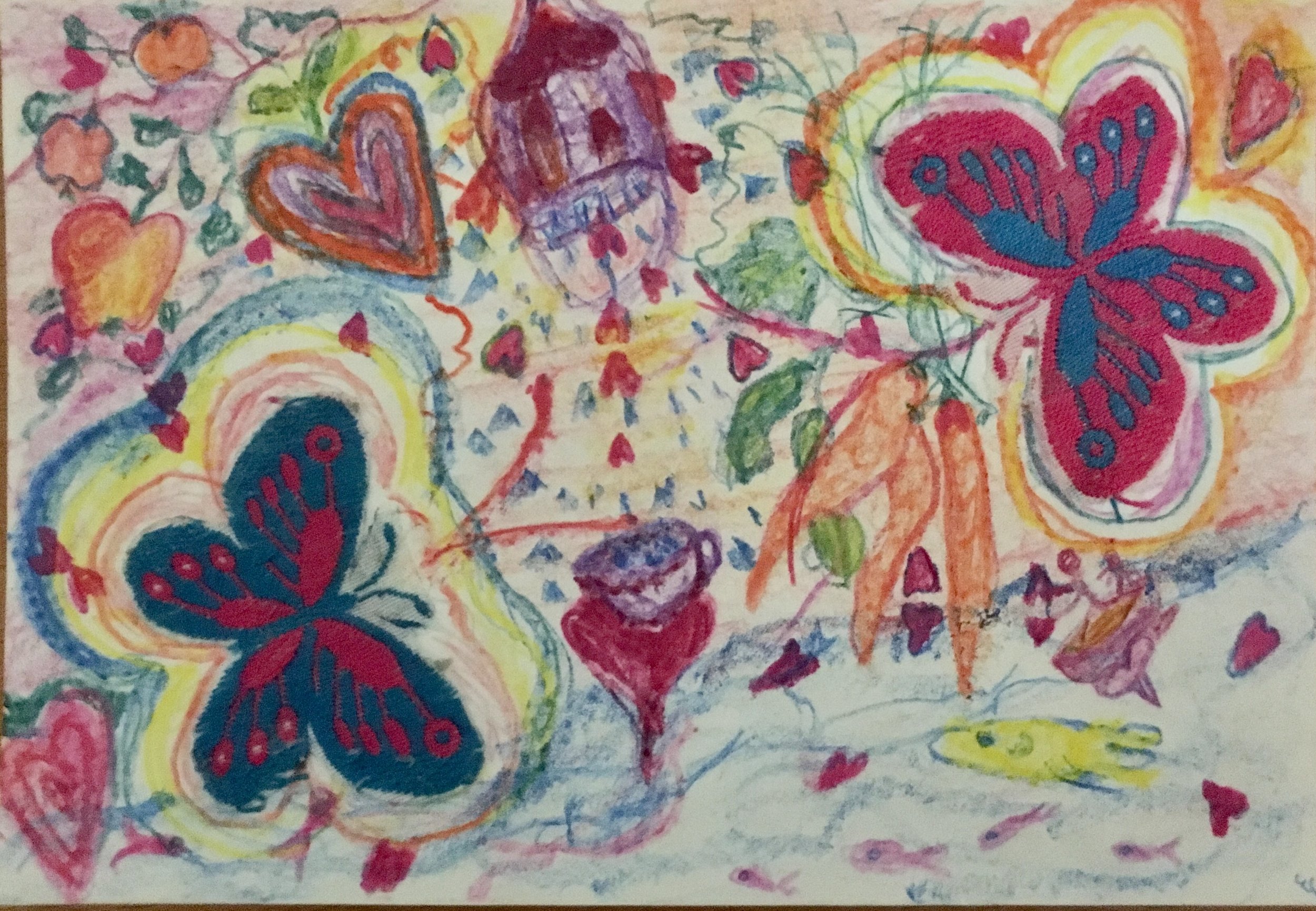 This is the front, a mixed media children's book like illustration, done with my 7 year old grandson