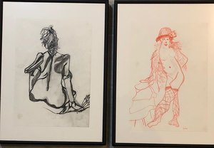 2 of my drawings, left one in charcoal, right one in red pencil and although I am right-handed, I only used my left hand for this one. What fun!