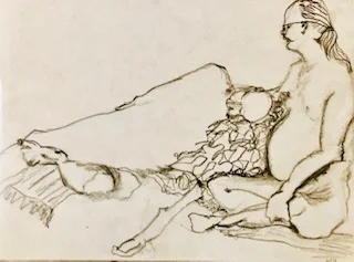 Two figures, pencil sketch