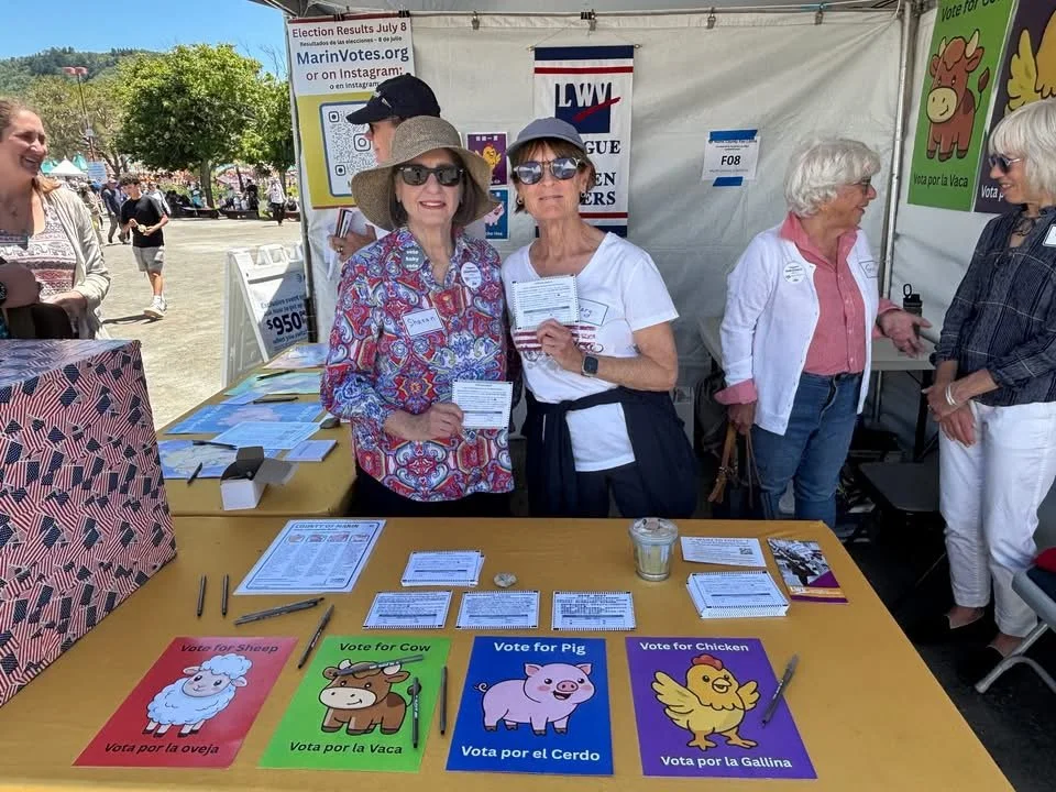 Marin County 2026 Fair Booth - Our League partnered with Elections Dept, Canal Alliance &amp; SEAP