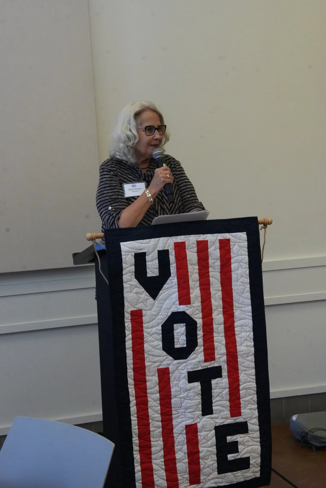 LWVMC President, Becky Bingea, leading 2026 Fall Kickoff event