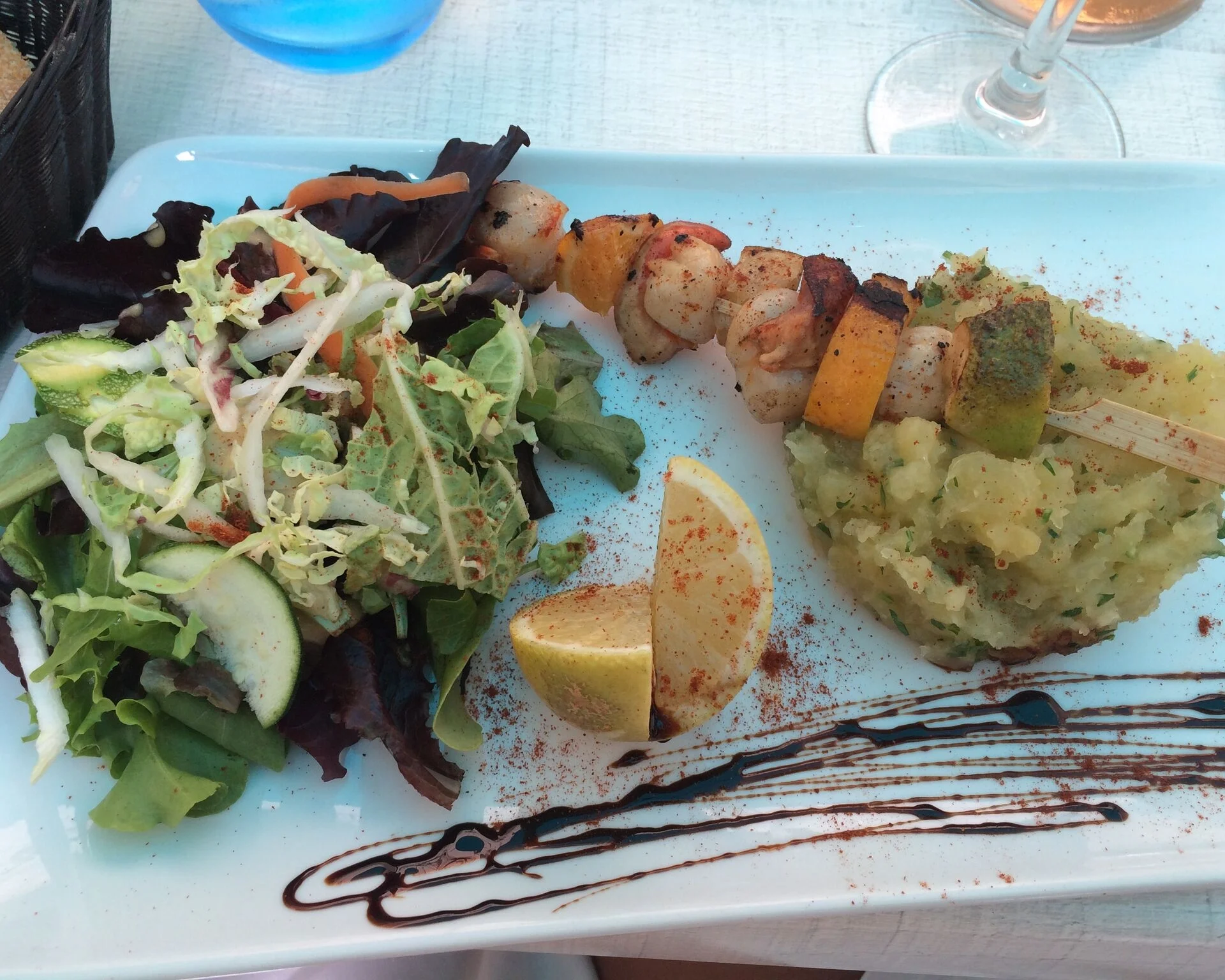 Lunch at a cafe off the shore of St. Tropez