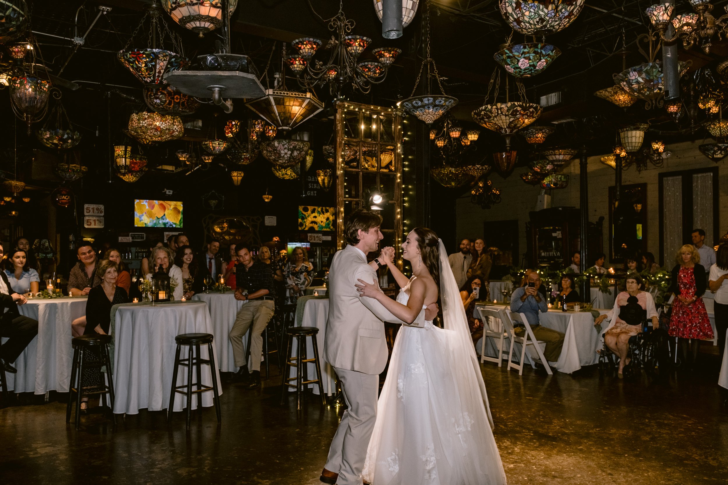 Bride and groom on the dance floor Nouveau Antique Art Venue wedding