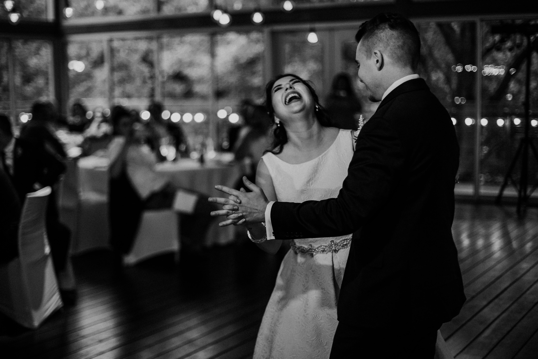 Bride and groom first dance. Reception. Wedding at The Grove at Discovery Green Park (Houston, TX)