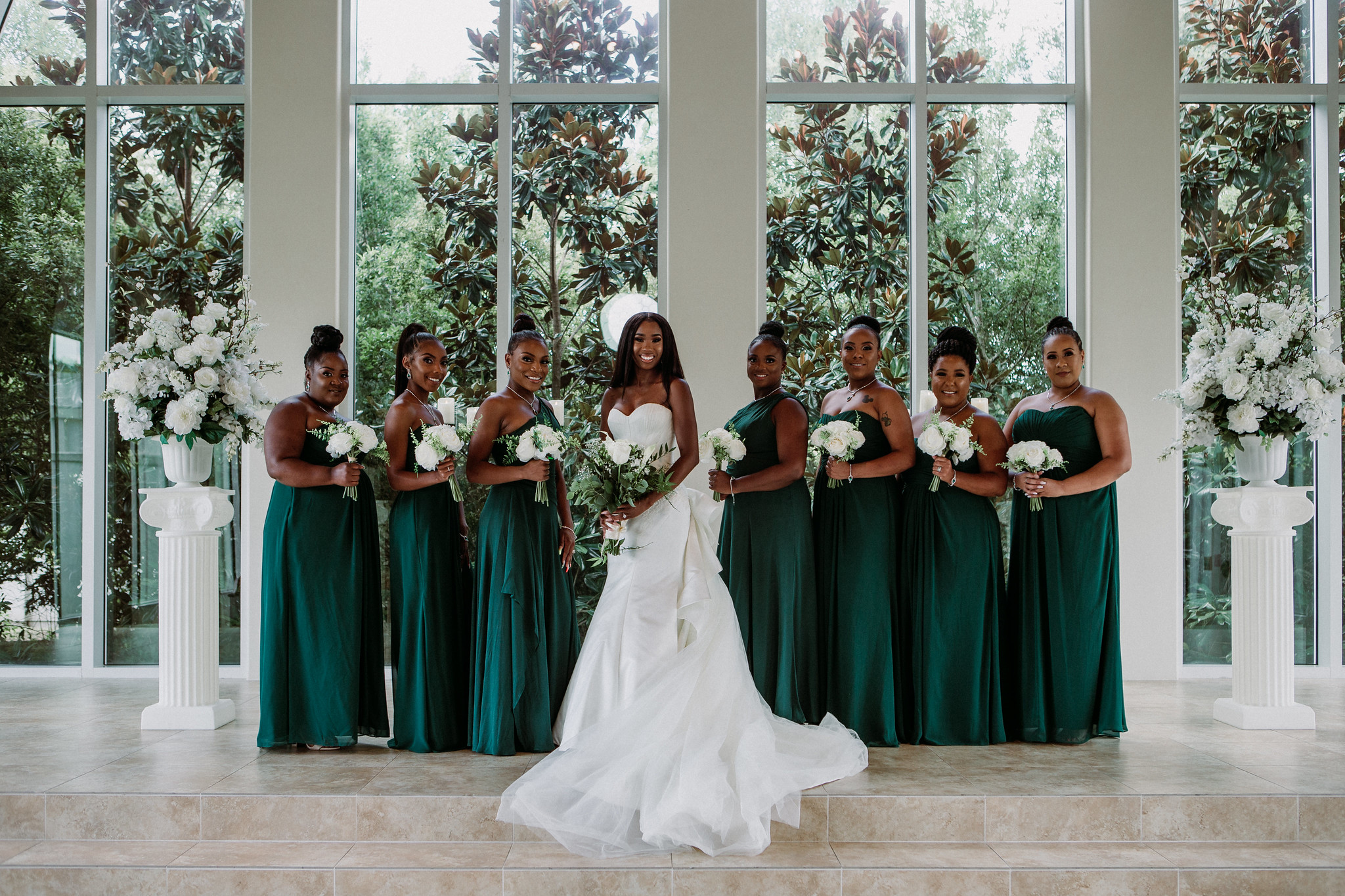 Bride and bridesmaids group portraits. Wedding at Ashton Gardens West (Houston, TX)