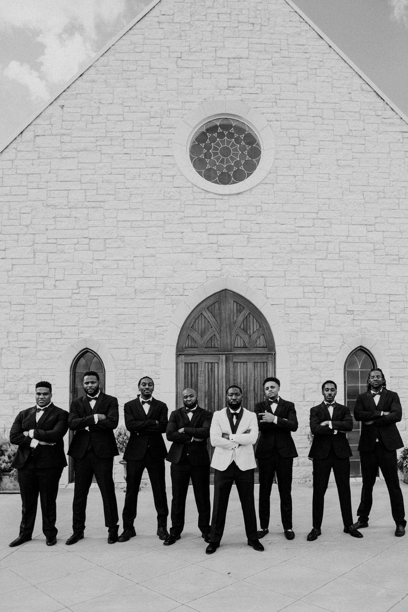 Groom and groomsmen group portraits. Wedding at Ashton Gardens West (Houston, TX)