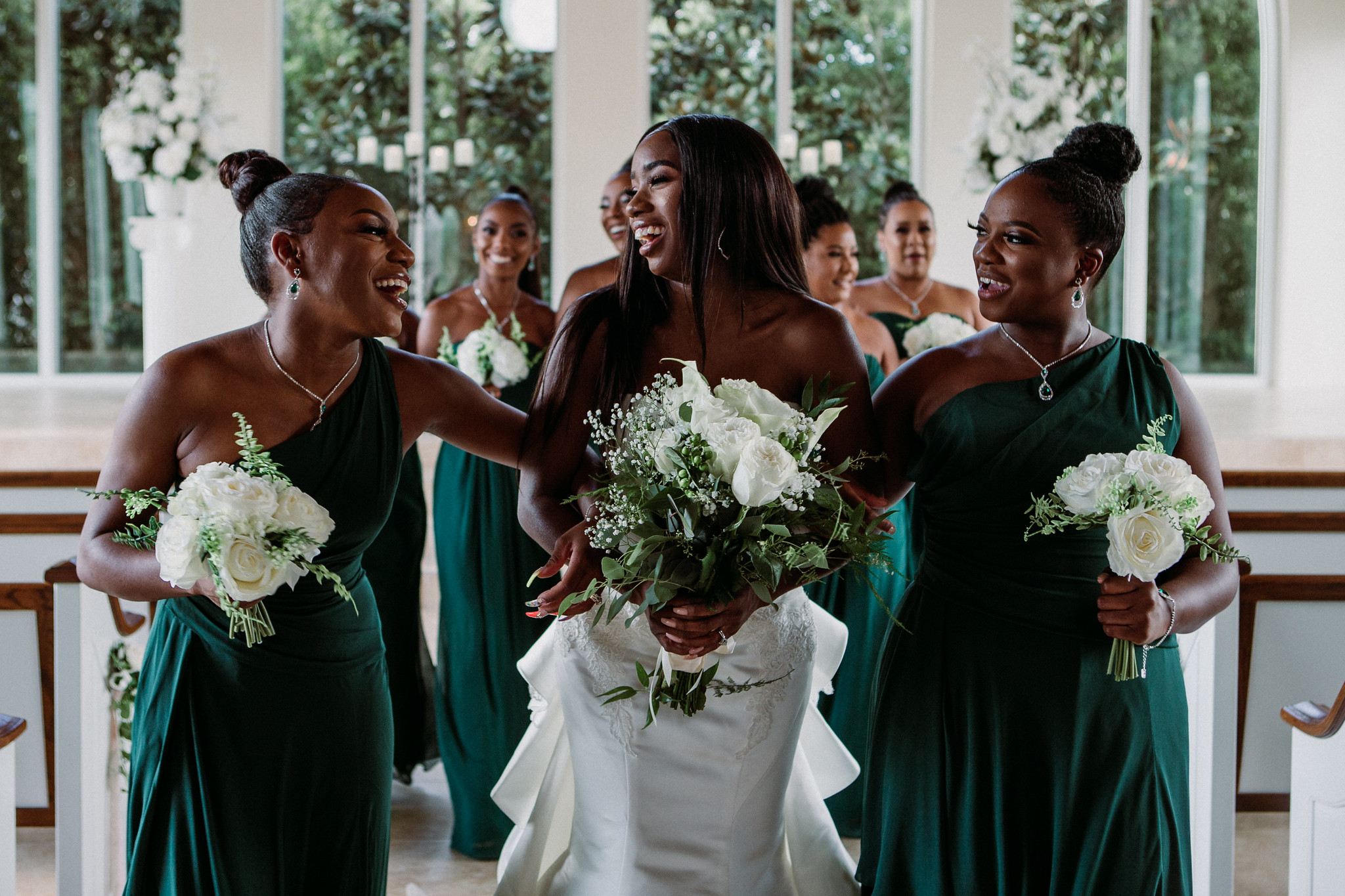 Bride and bridesmaids group portraits. Wedding at Ashton Gardens West (Houston, TX)