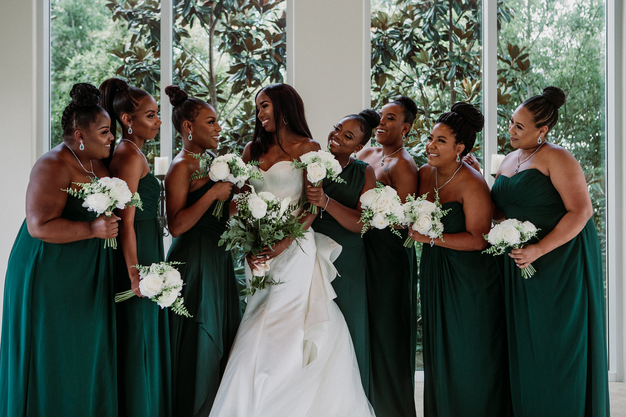 Bride and bridesmaids group portraits. Wedding at Ashton Gardens West (Houston, TX)