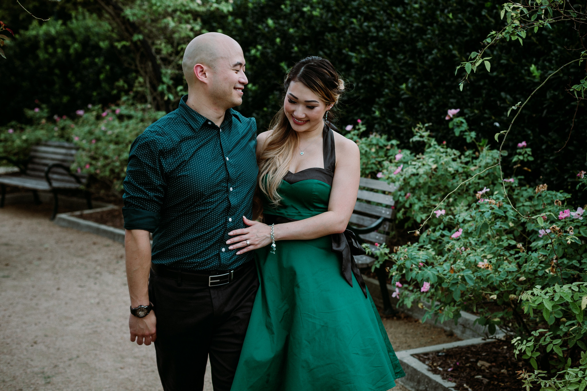 Engagement Photo Session with two cute corgis at McGovern Centennial Gardens (Houston, TX)