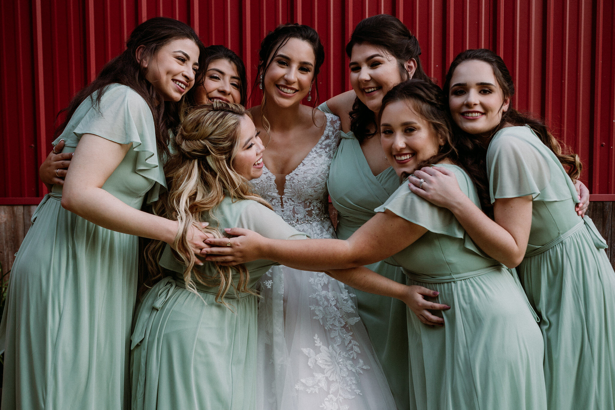 Bride and bridesmaids portraits. Wedding at Magnolia Bells (Magnolia, TX)