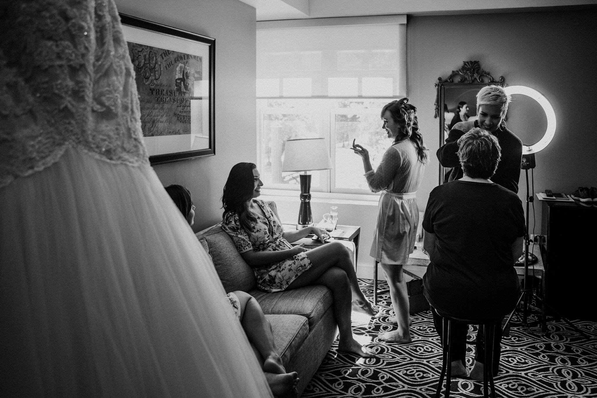 Bridal preparations, bride getting ready. Wedding at The Sam Houston Hotel (Houston TX)