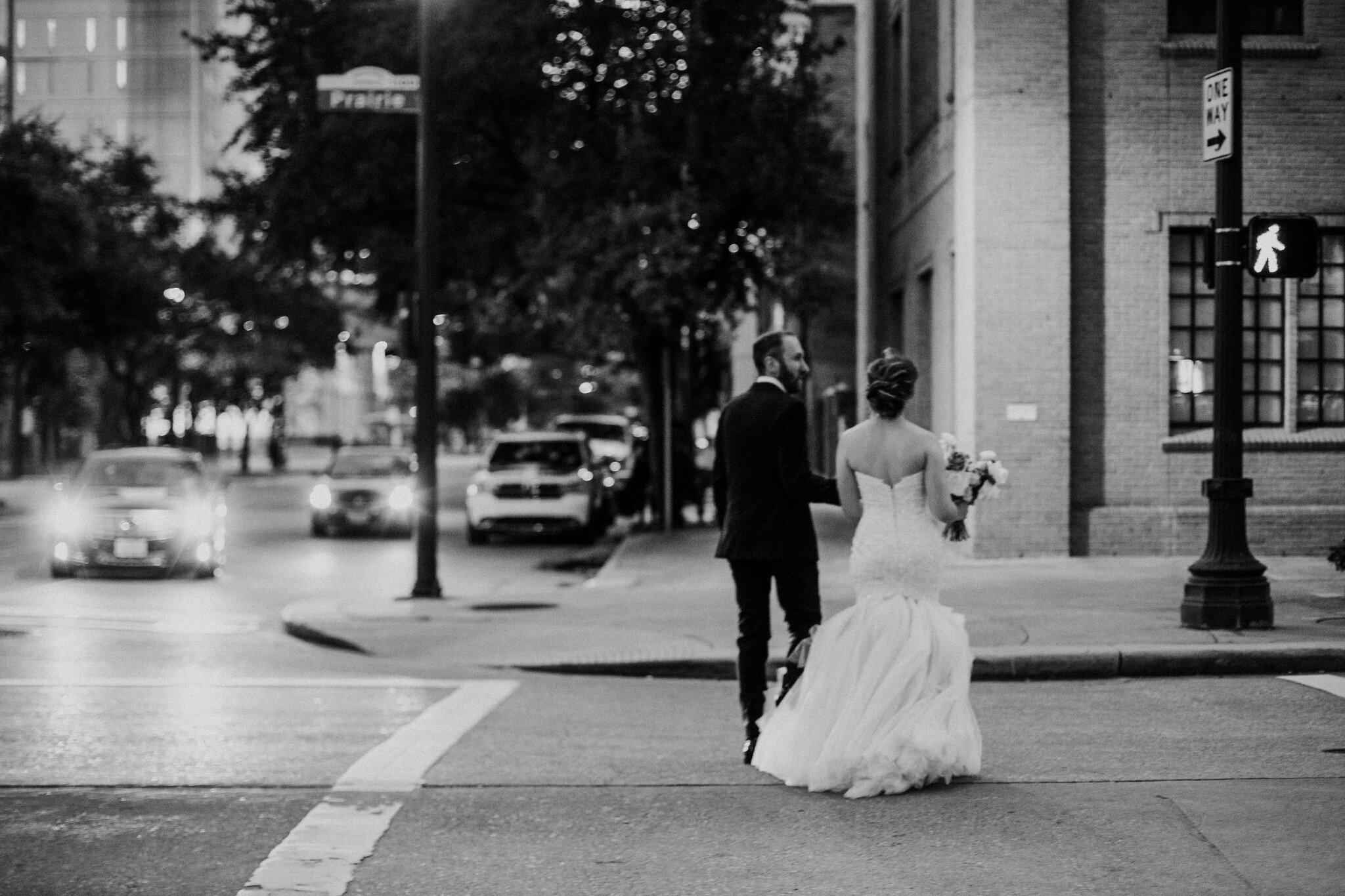 Bride and groom portraits downtown. Wedding at The Sam Houston Hotel (Houston TX)