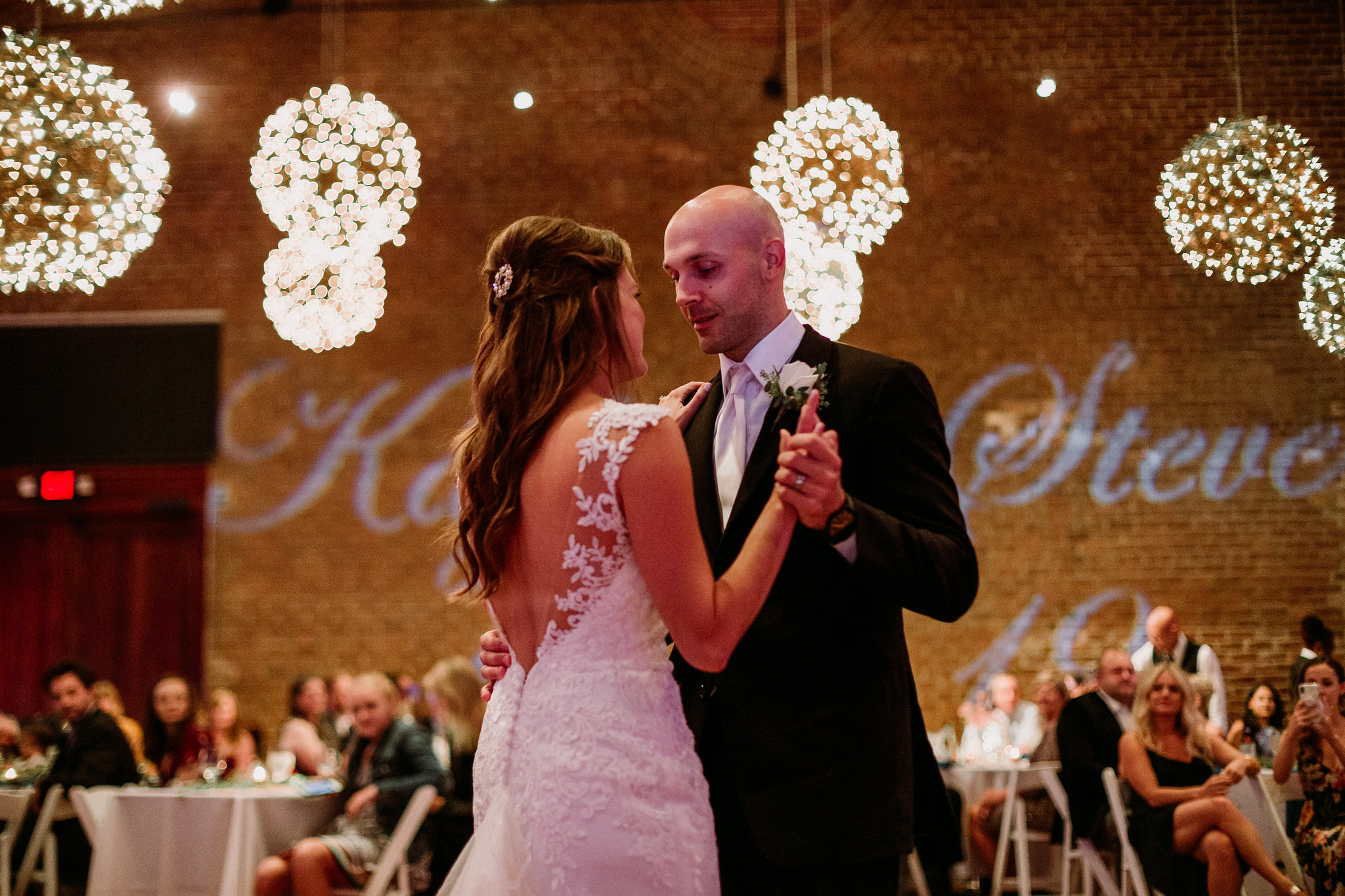 Bride and groom first dance. Reception. Wedding at Charles H. Morris Center at Trustees' Garden (Savannah, GA)