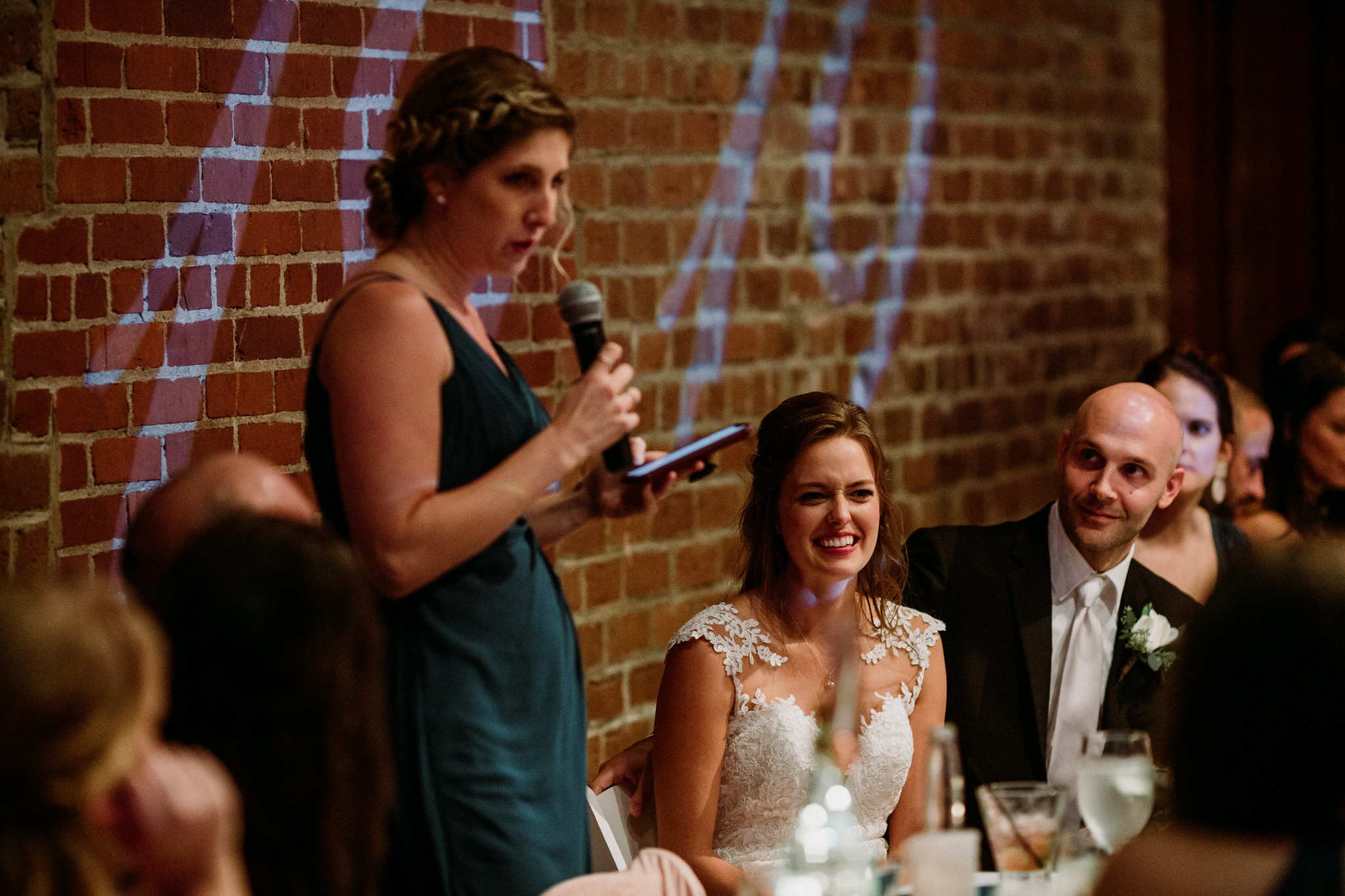 Speeches, toasts. Reception. Wedding at Charles H. Morris Center at Trustees' Garden (Savannah, GA)