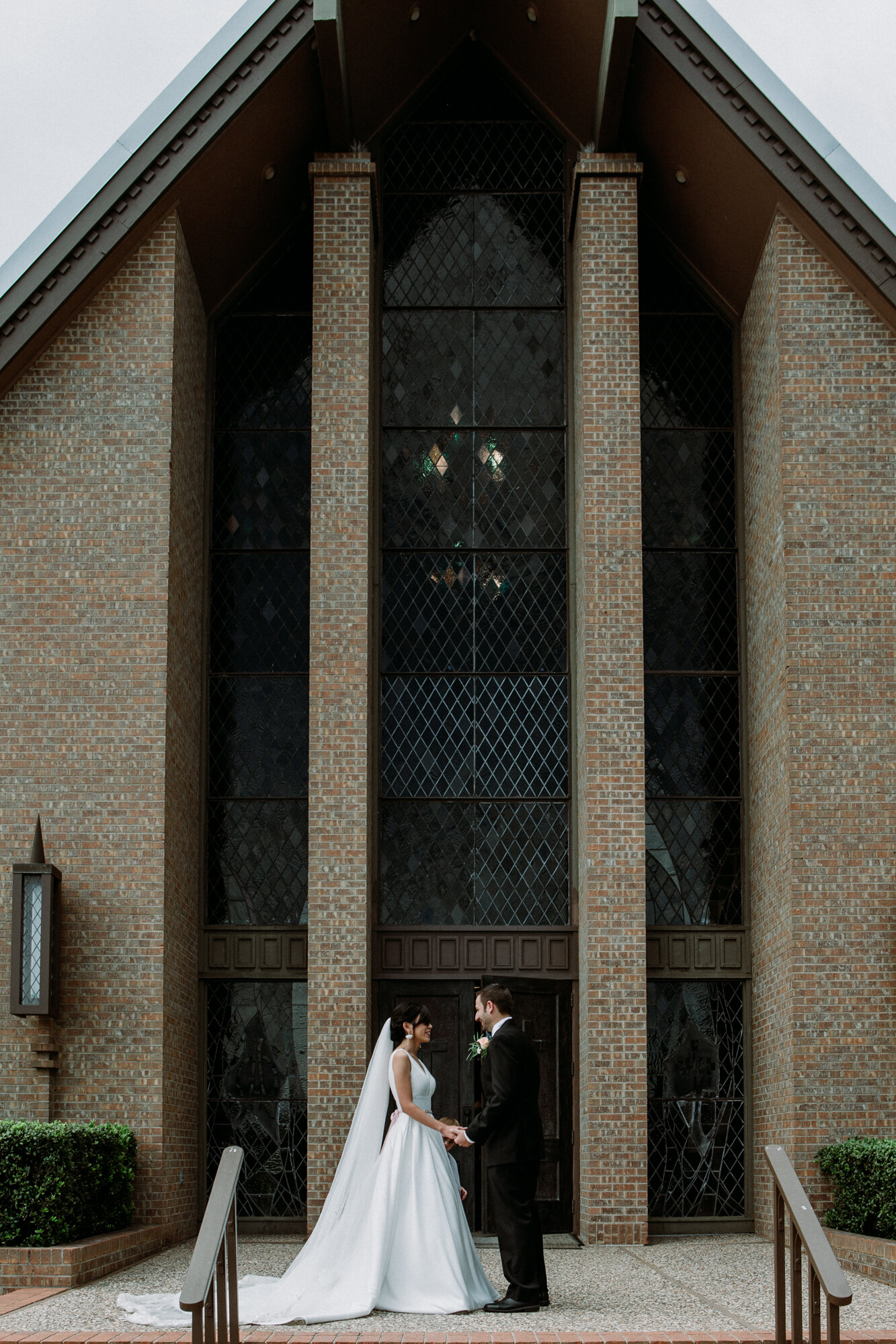 Bride and groom first look. Captivating Micro Wedding Grace Lutheran Church in Brenham, TX
