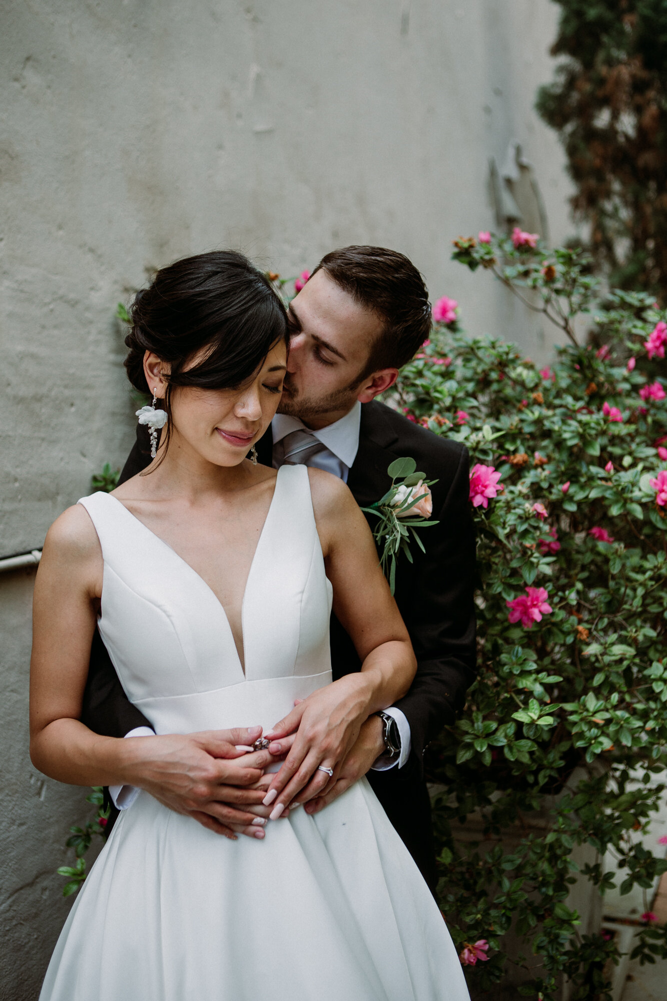 Captivating Micro Wedding Bride and Groom Couples Portraits roses Downtown Brenham, TX