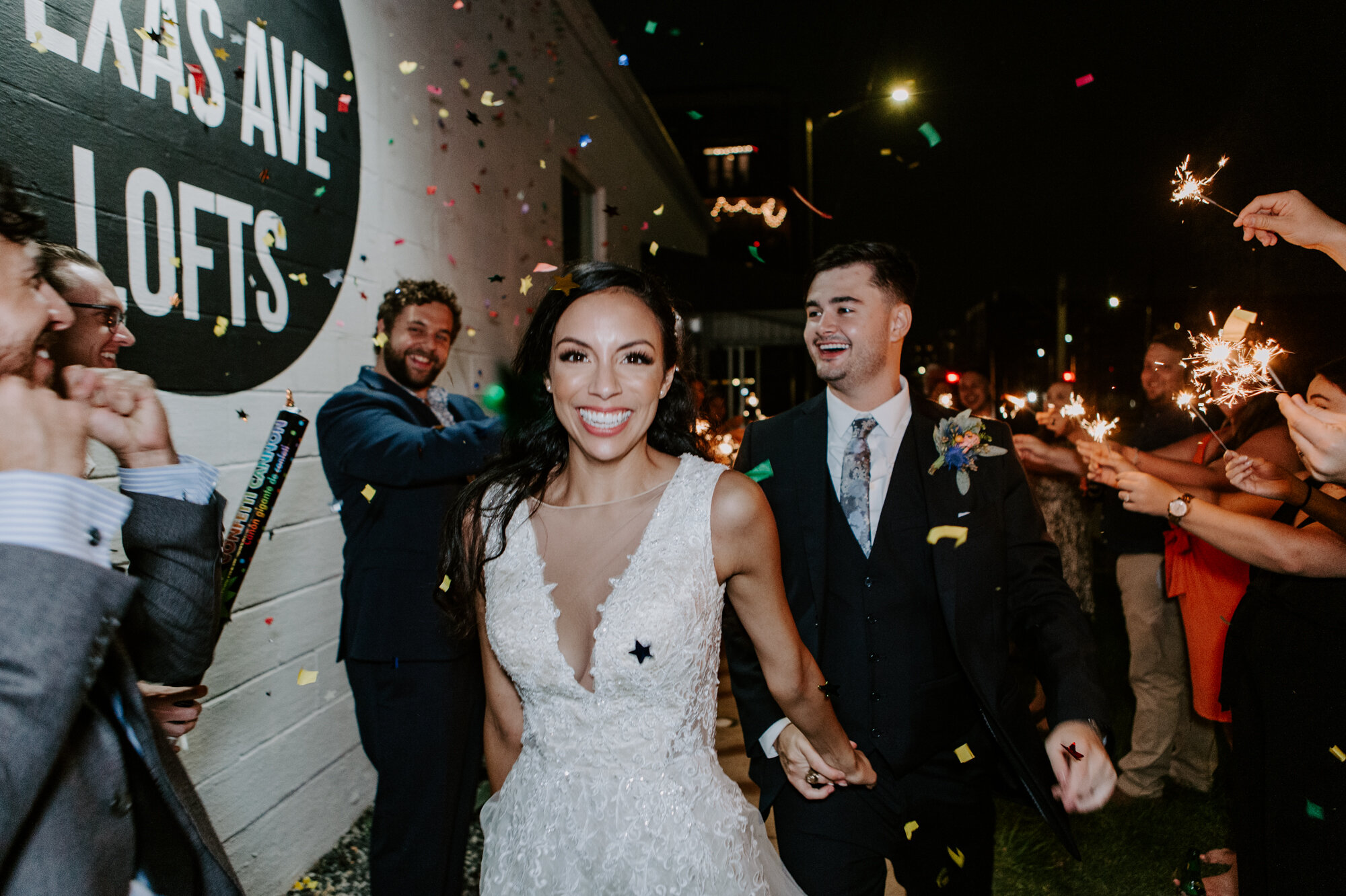 Grand exit, send off with sparklers. Vivacious Wedding Reception at Texas Avenue BNB