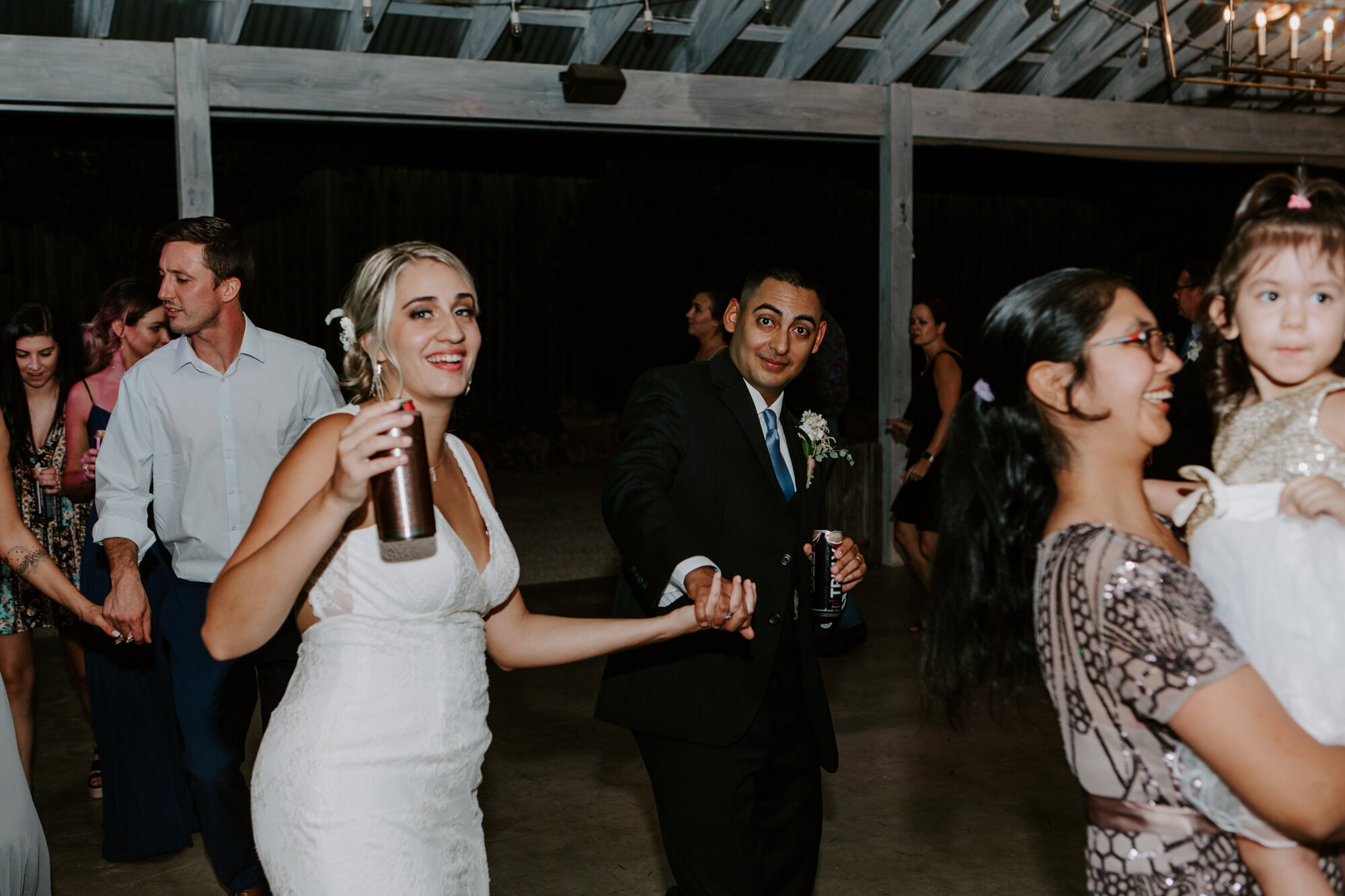 Party, dancing. Hill Country Wedding reception at Gruene Estate (New Braunfels, TX)