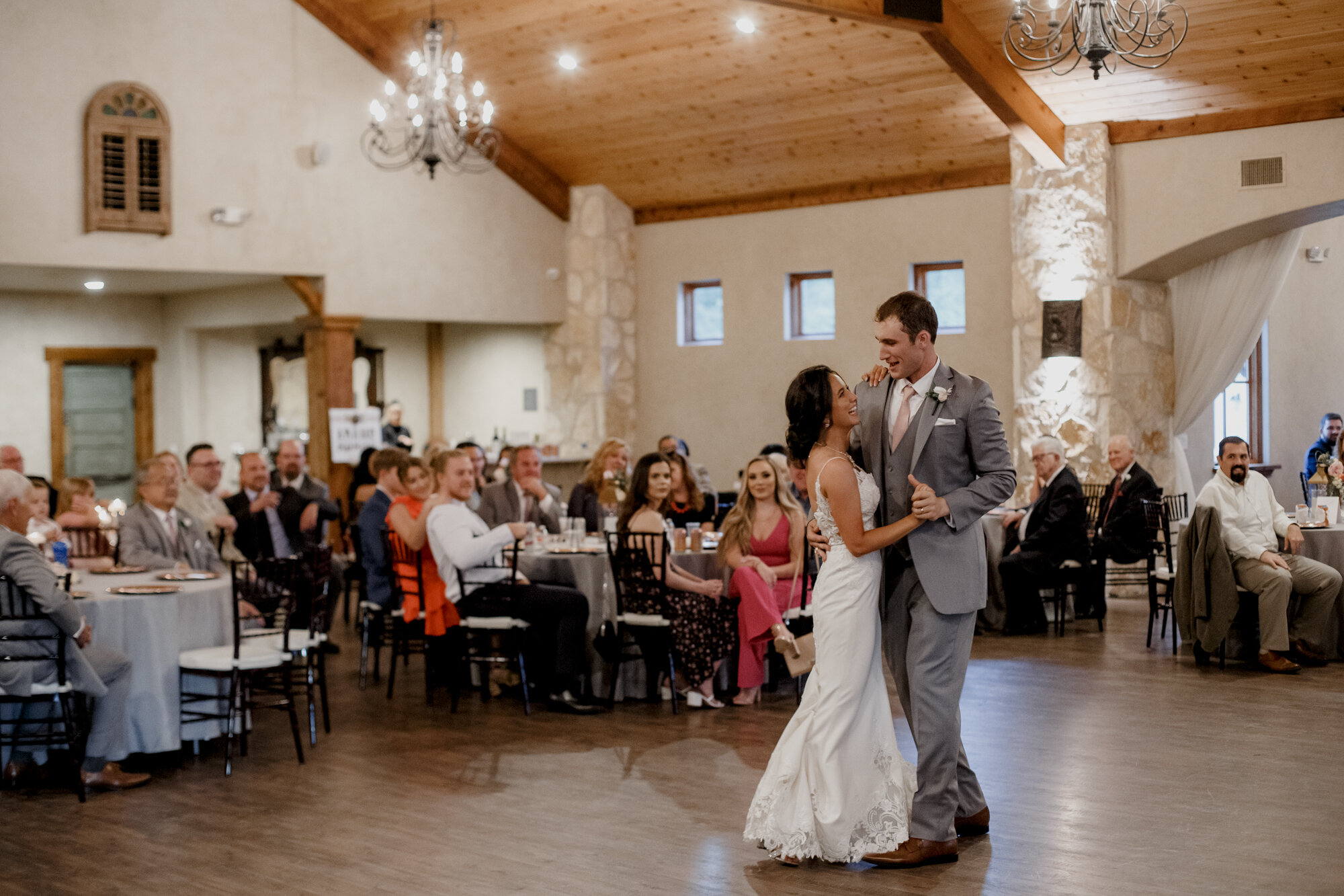 Bride and groom first dance. Romantic Chic Country Wedding at Rustic Luxury Balmorhea Events&nbsp;Venue in Magnolia, TX