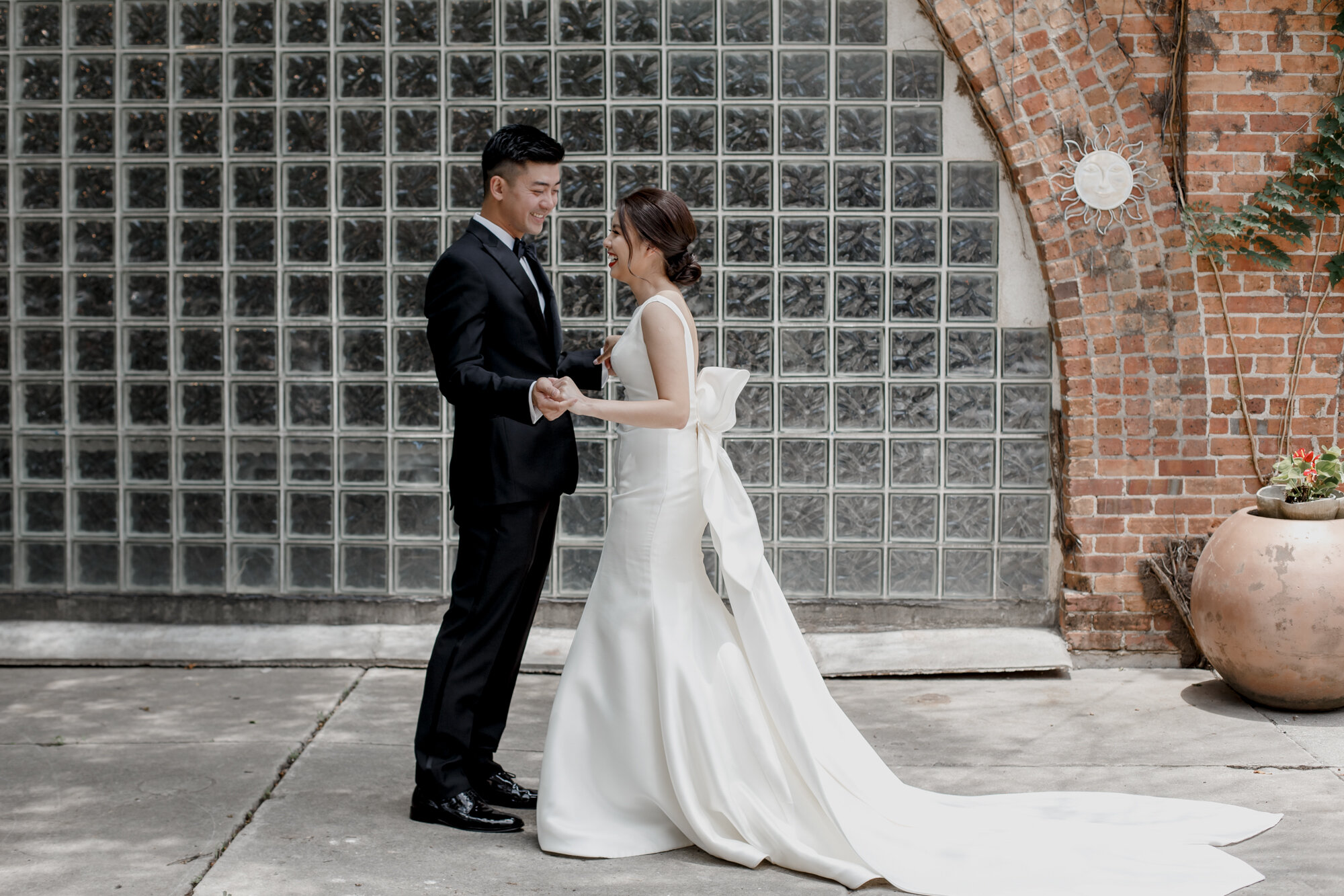 First look with bride - groom's reaction. Urban Elegant East Asian Wedding at Ronin 2