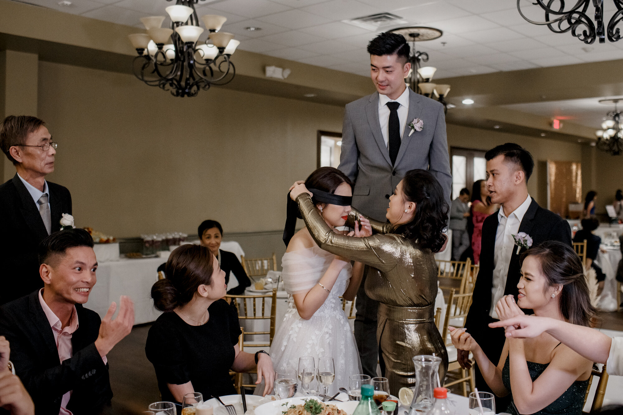 Bride and groom playing games with guests. Urban Elegant East Asian Wedding at Chateau De L’Amour