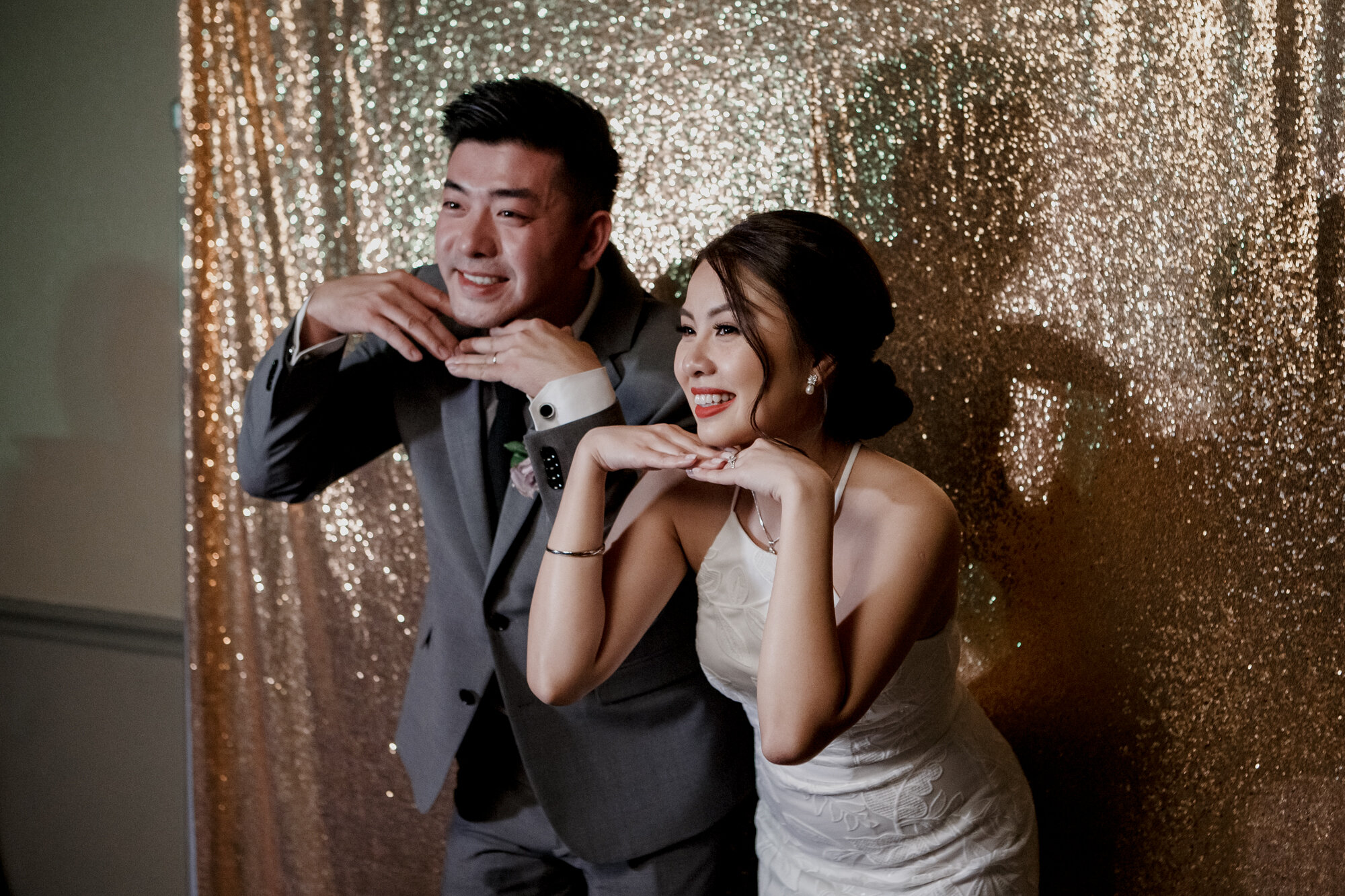Bride and groom cute photo booth photo. Urban Elegant East Asian Wedding at Chateau De L’Amour