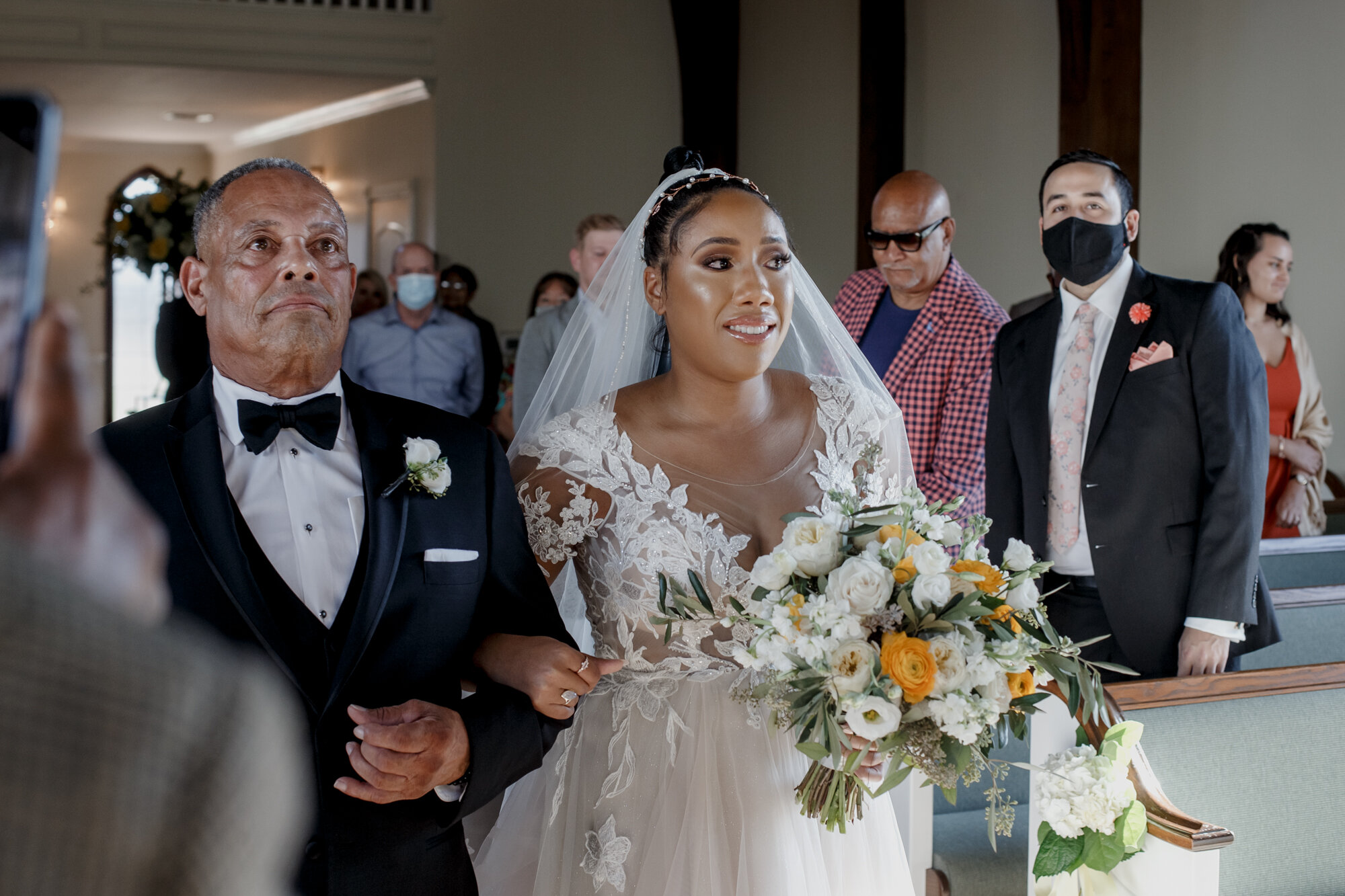 Father walks bride down the aisle. Elegant and Dazzling Wedding at Ashton Gardens West