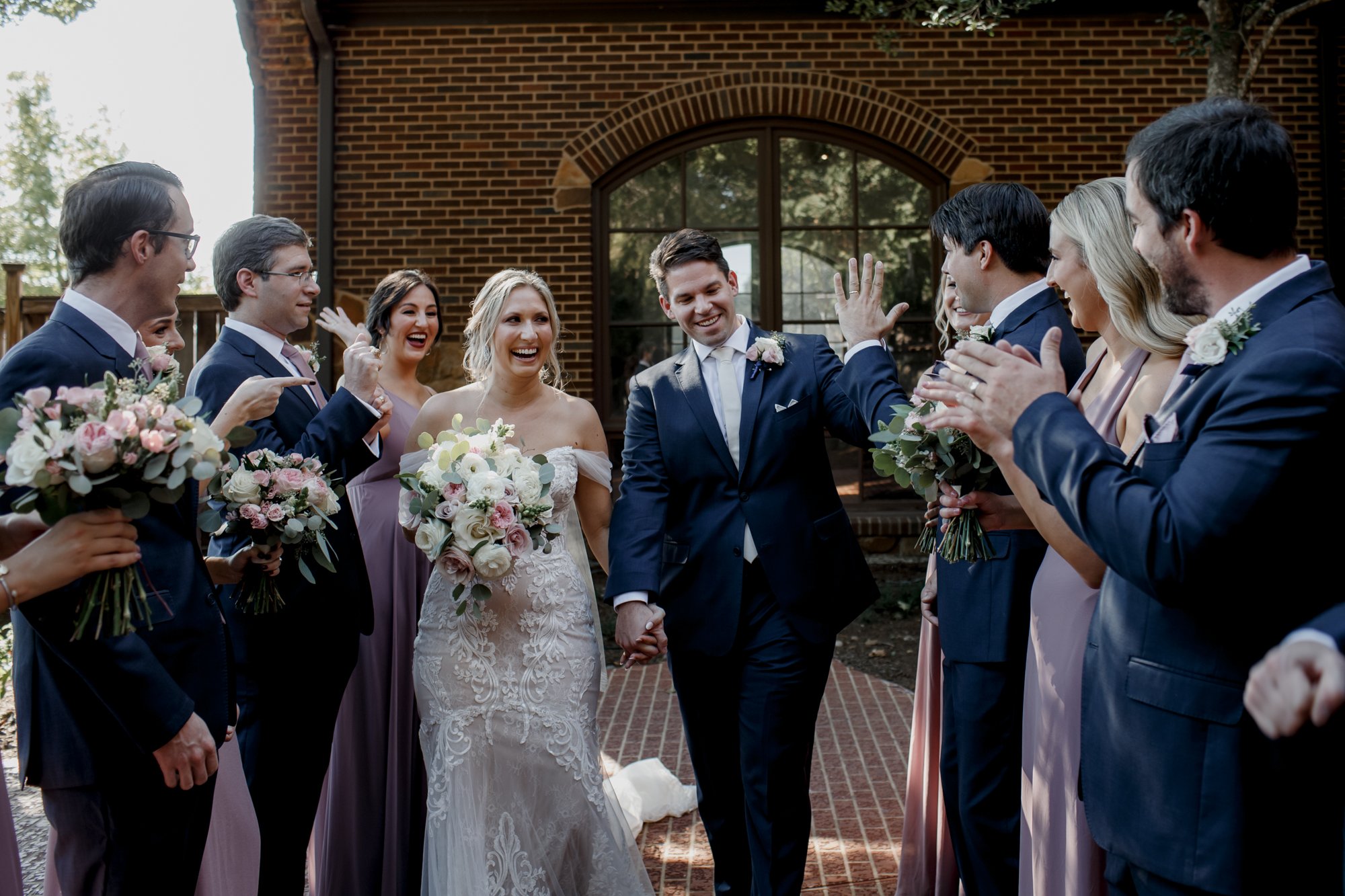 Bride and groom portraits with bridal party. Elegant and Glamorous Uptown Wedding at Omni Houston Hotel and The Wynden