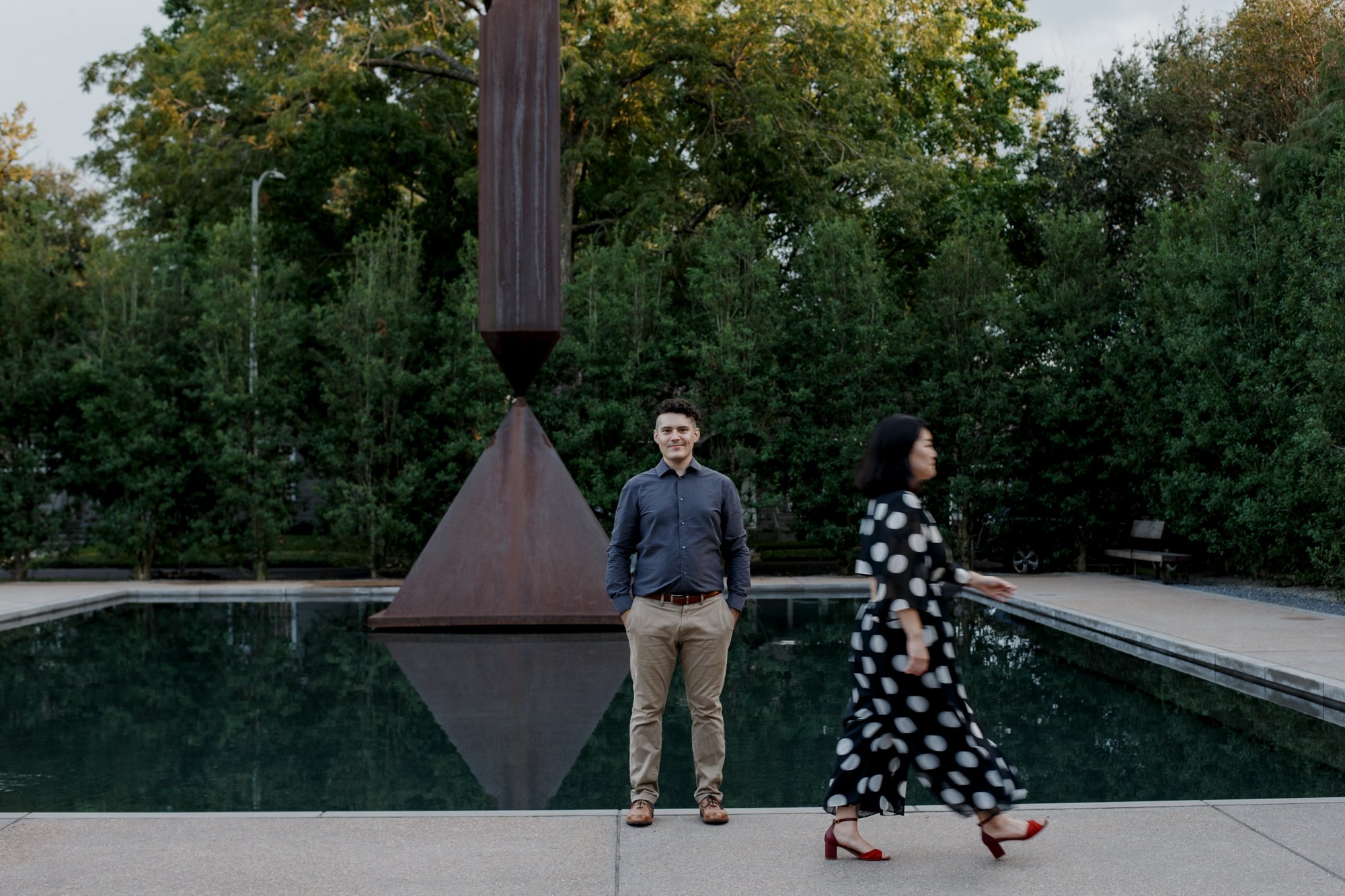 Ghosty photos - Stylish Polka Dot Dress Engagement Photo Session by Rothko Chapel Sculpture
