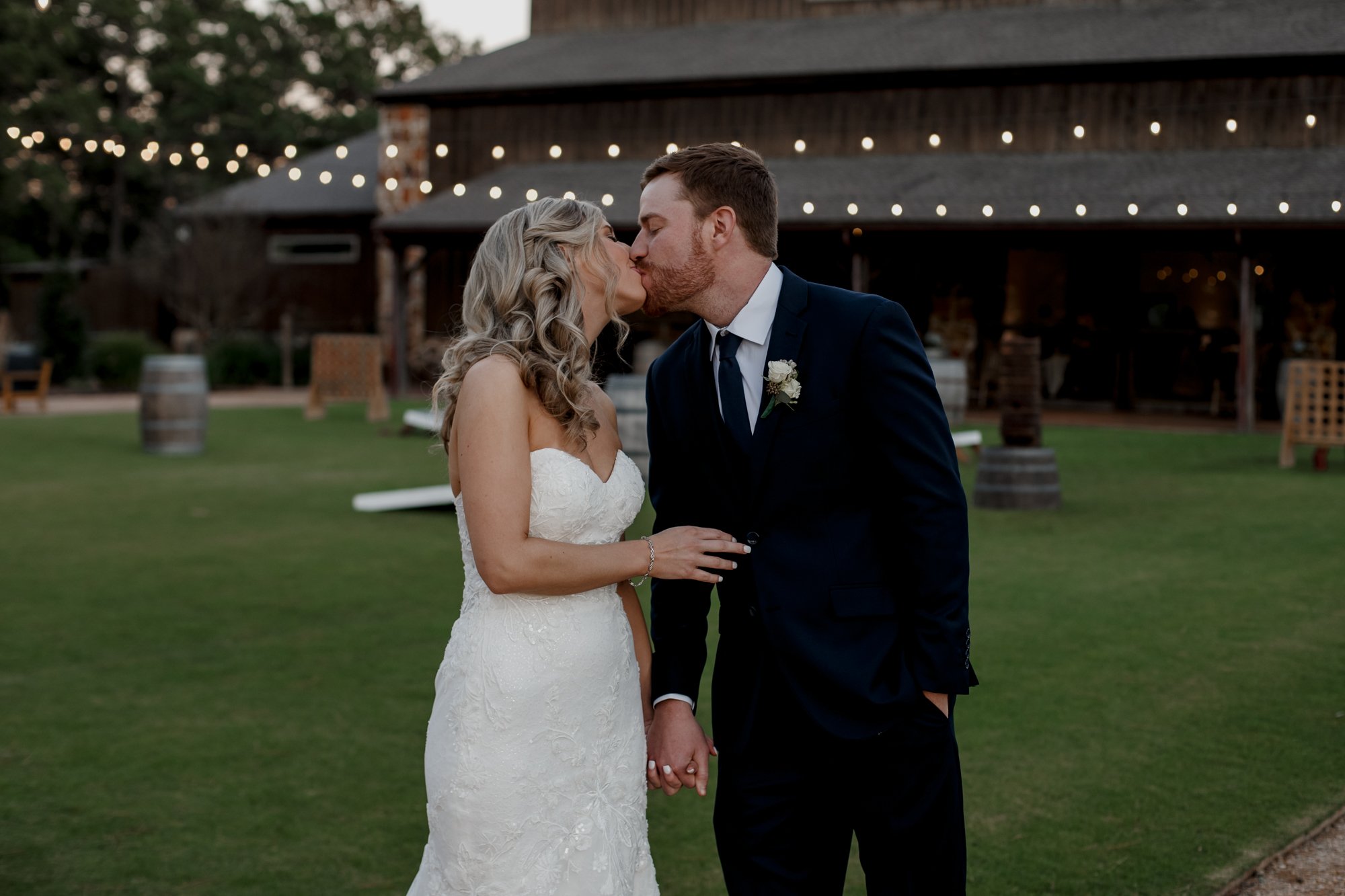 Bride and groom after sunset portraits. Wedding at The Vine (New Ulm, TX)