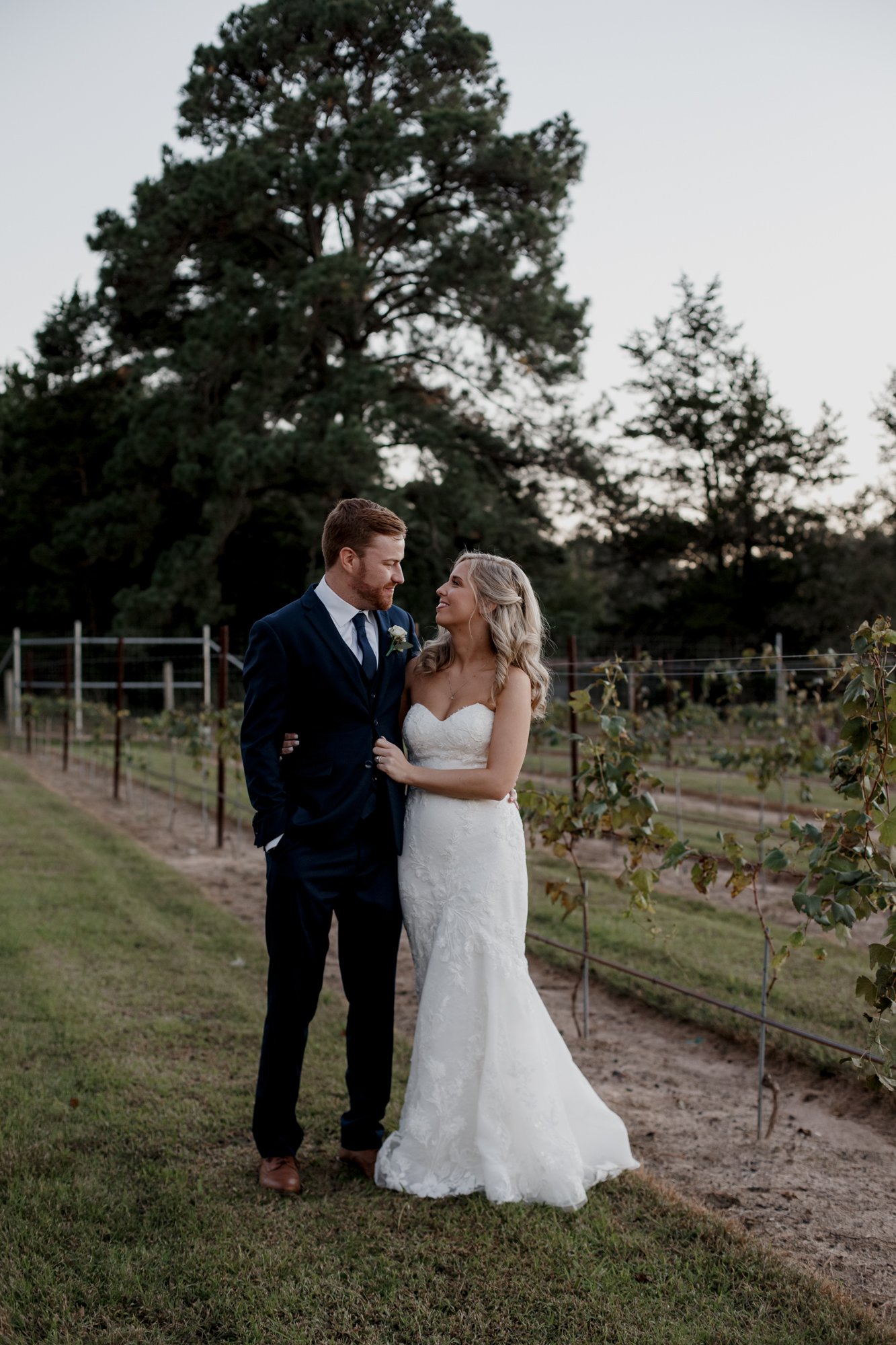 Bride and groom at the winery. Wedding at The Vine (New Ulm, TX)