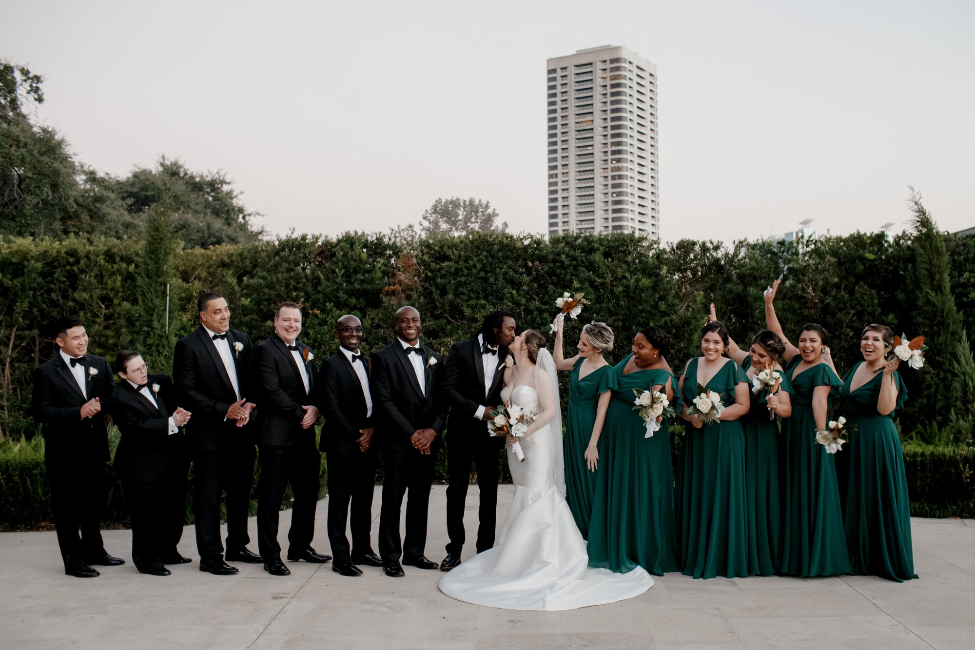 Bride and groom with bridal party. New Orleans Style Wedding at McGovern Centennial Gardens